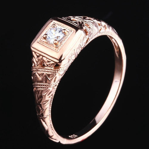 10k Rose Gold Vintage / Unique Moissanite Ring 0.1ct Moissanite Engagement Rings & Jewelry | Luxus Moissanite