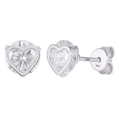 10k White Gold and Platinum Plated Silver Heart Moissanite Earrings 2ctw Moissanite Engagement Rings & Jewelry | Luxus Moissanite