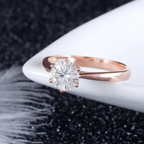 14k Rose Gold Solitaire Moissanite Ring 1ct Moissanite Engagement Rings & Jewelry | Luxus Moissanite