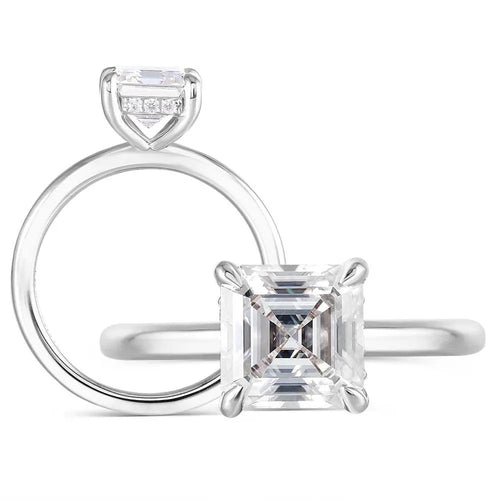 14k White Gold Asscher Cut Moissanite Ring 1.5ct Total Moissanite Engagement Rings & Jewelry | Luxus Moissanite