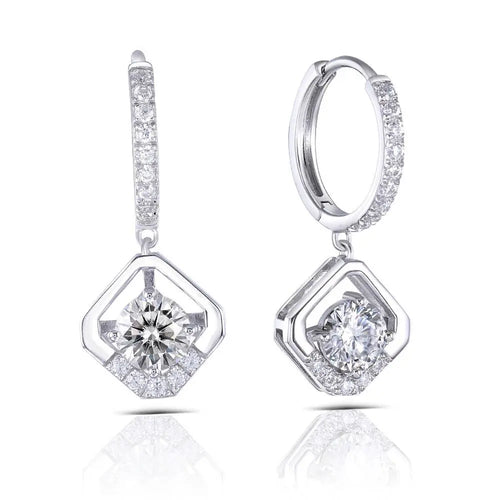 14k White Gold Drop / Hoop Moissanite Earrings 1ctw Moissanite Engagement Rings & Jewelry | Luxus Moissanite