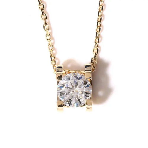 14k Yellow Gold Moissanite Necklace 1ct Moissanite Engagement Rings & Jewelry | Luxus Moissanite