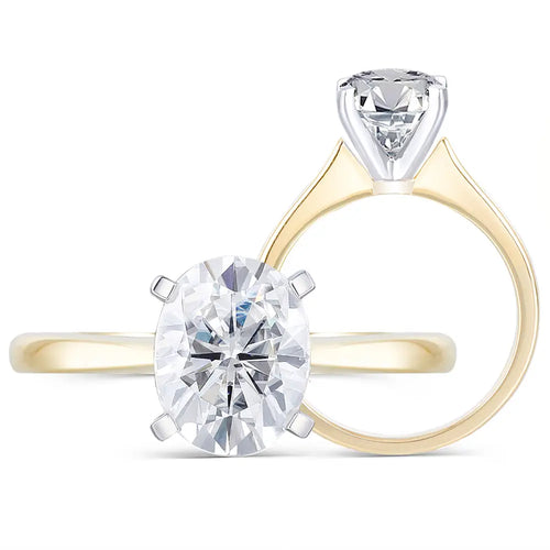 14k Yellow & White Gold Solitaire Oval Cut Moissanite Ring 2ct Moissanite Engagement Rings & Jewelry | Luxus Moissanite