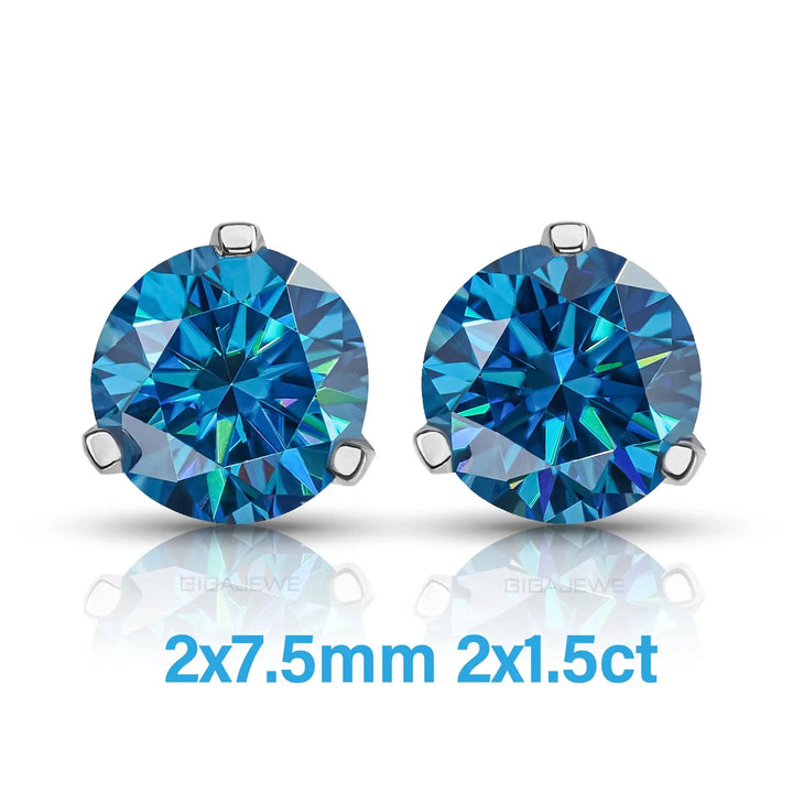 18k White Gold Plated Silver Moissanite Stud Earrings 3ctw