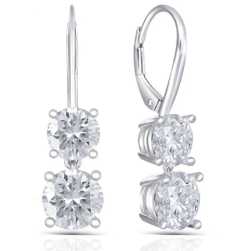 Platinum Plated Silver Drop Moissanite Earrings 2.1ctw Moissanite Engagement Rings & Jewelry | Luxus Moissanite