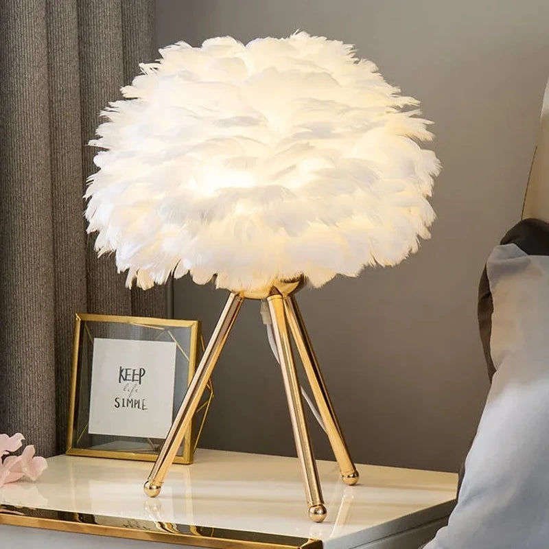 Table top feather lamp