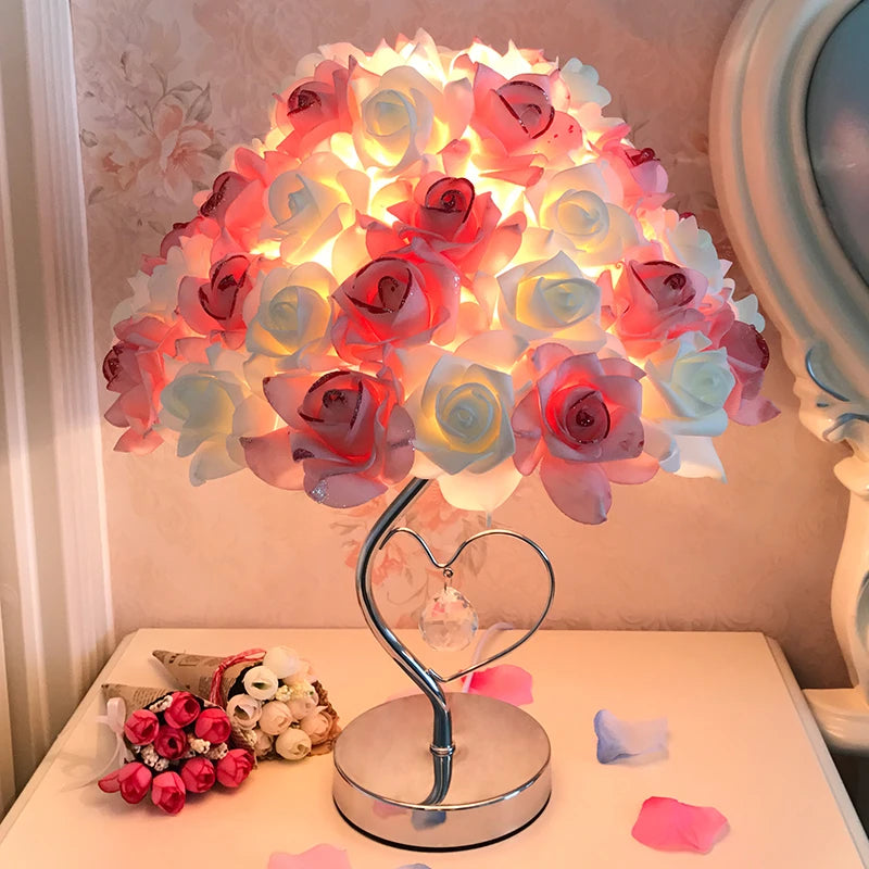 White and red roses flower lamp