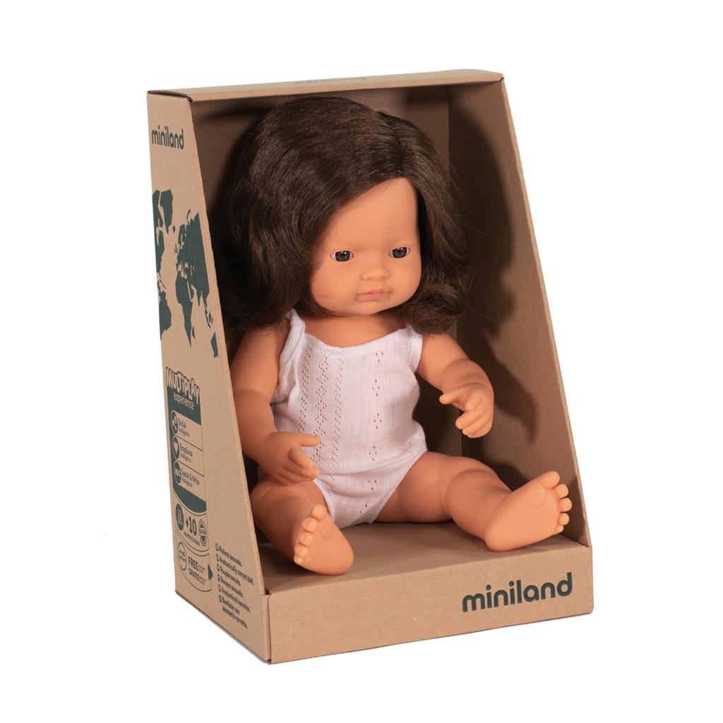 naam ergens bij betrokken zijn voelen Miniland pop Europees meisje met bruin haar 38cm – The Mini Story