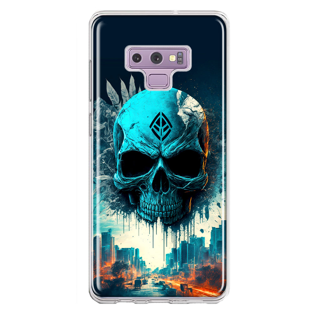 For Samsung Galaxy Note 9 Blue Apocalypse Cyberpunk Skull Feather Double Layer Phone Case Cover