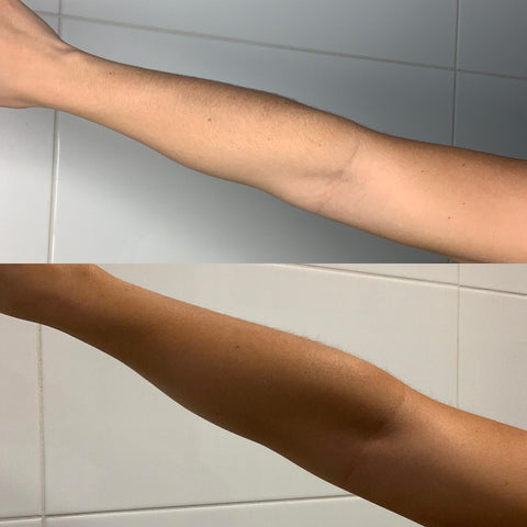 A Before and After of Spray Aus fake tan