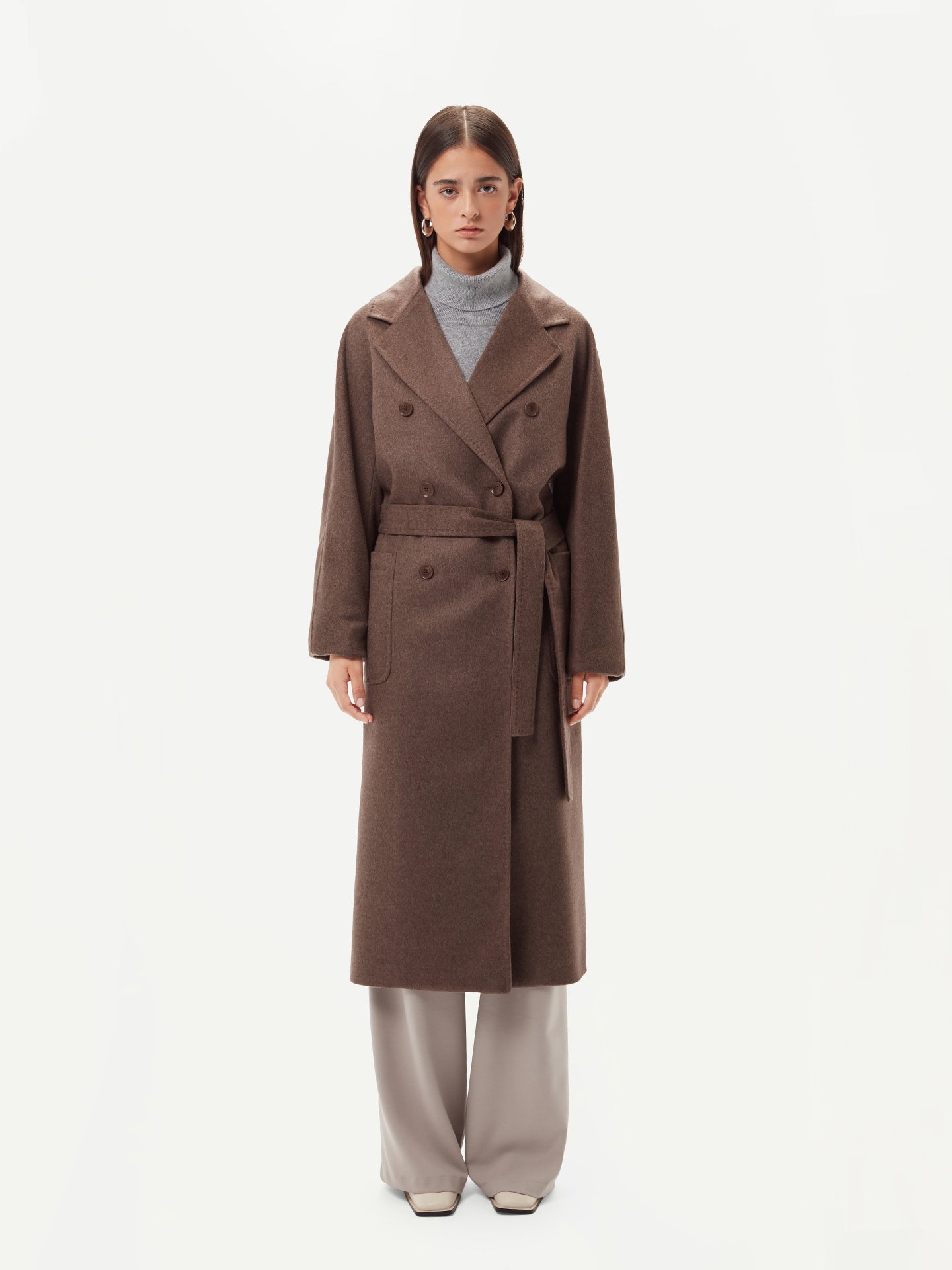 Women's Cashmere Double Breasted Long Coat Cocoa - Gobi Cashmere