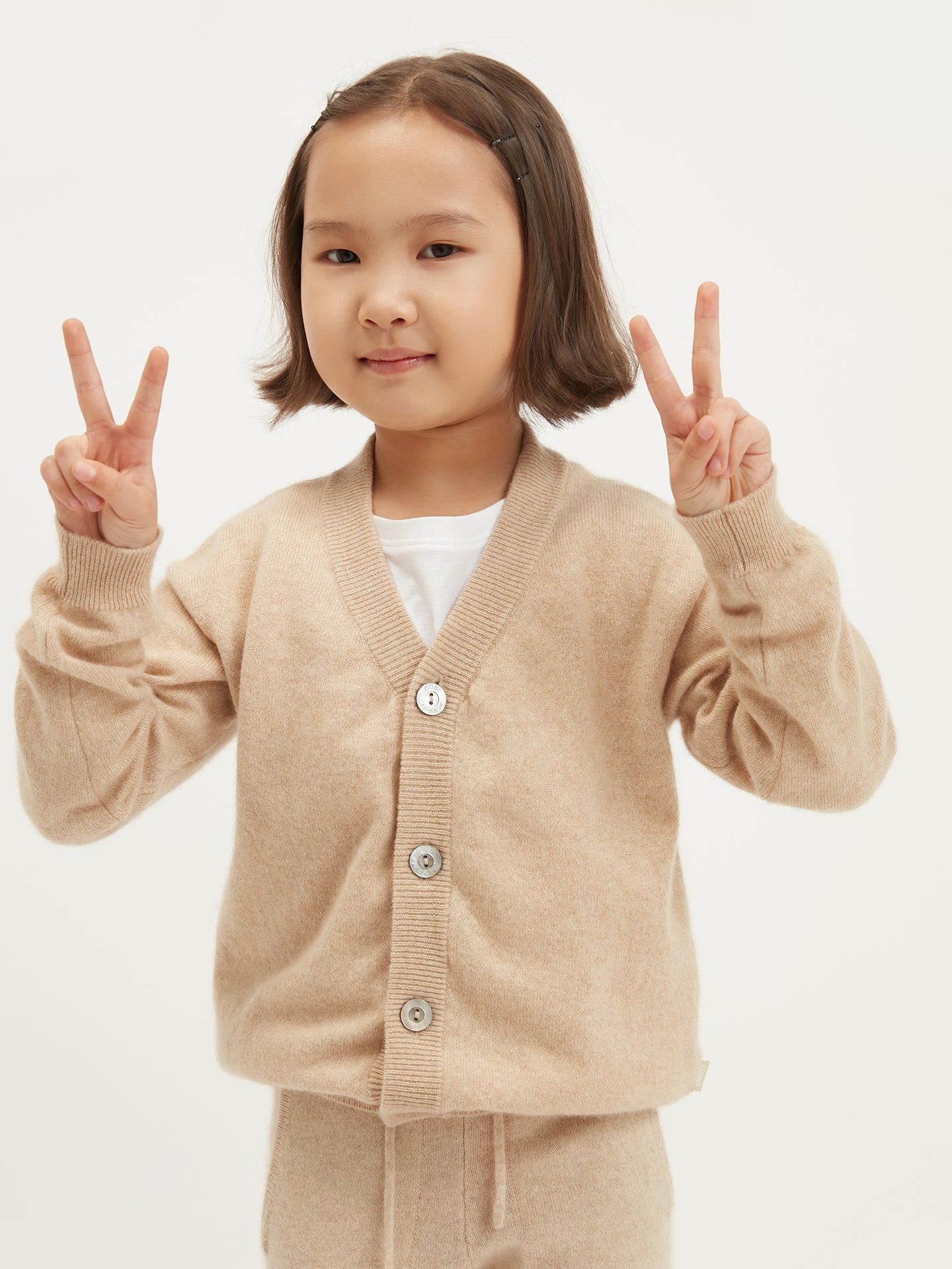 Organic Colour Cashmere Kids V-neck Cardigan Taupe - Gobi Cashmere