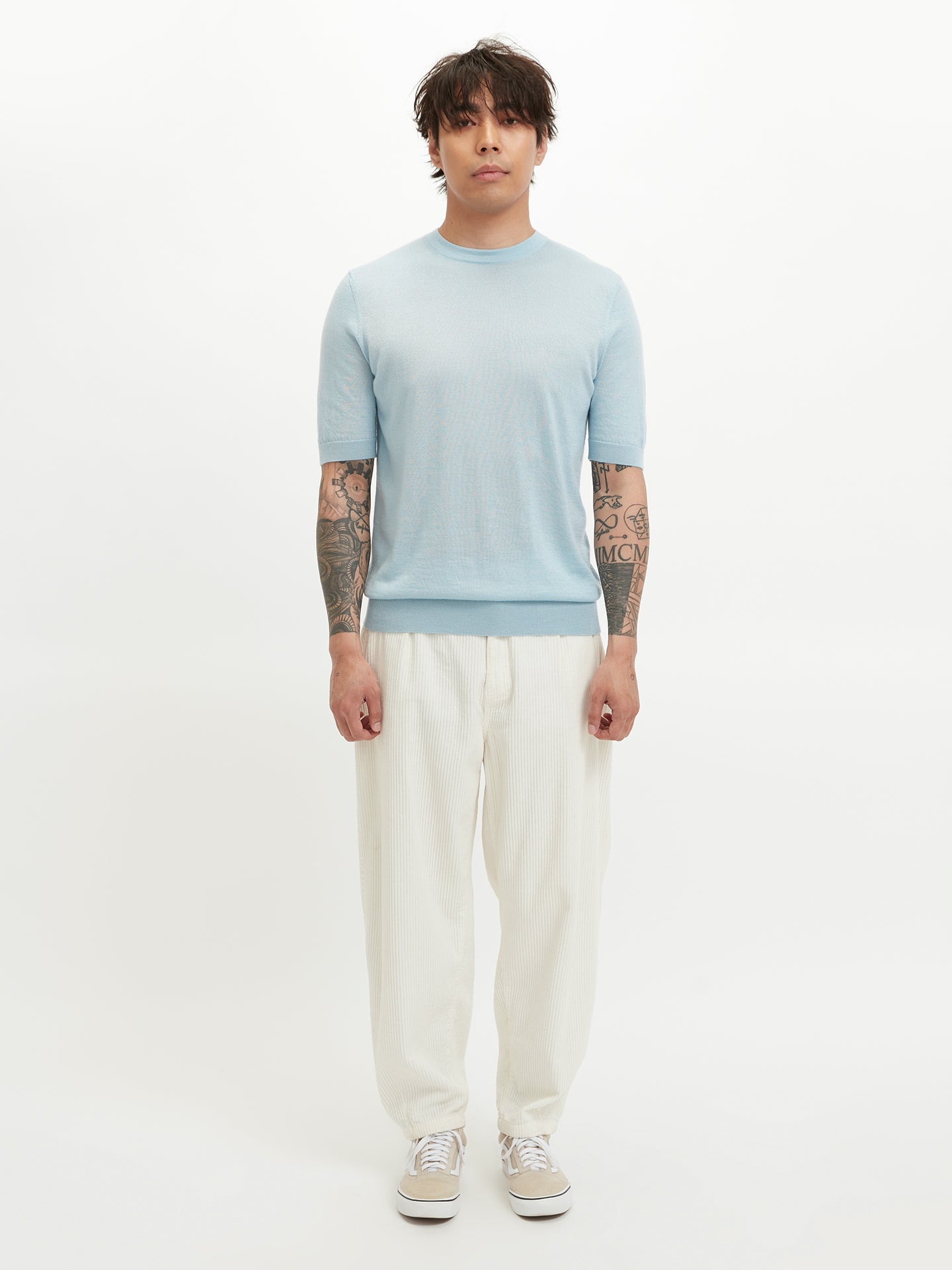 Men's Silk Cashmere Casual T-shirt Cerulean - Gobi Cashmere