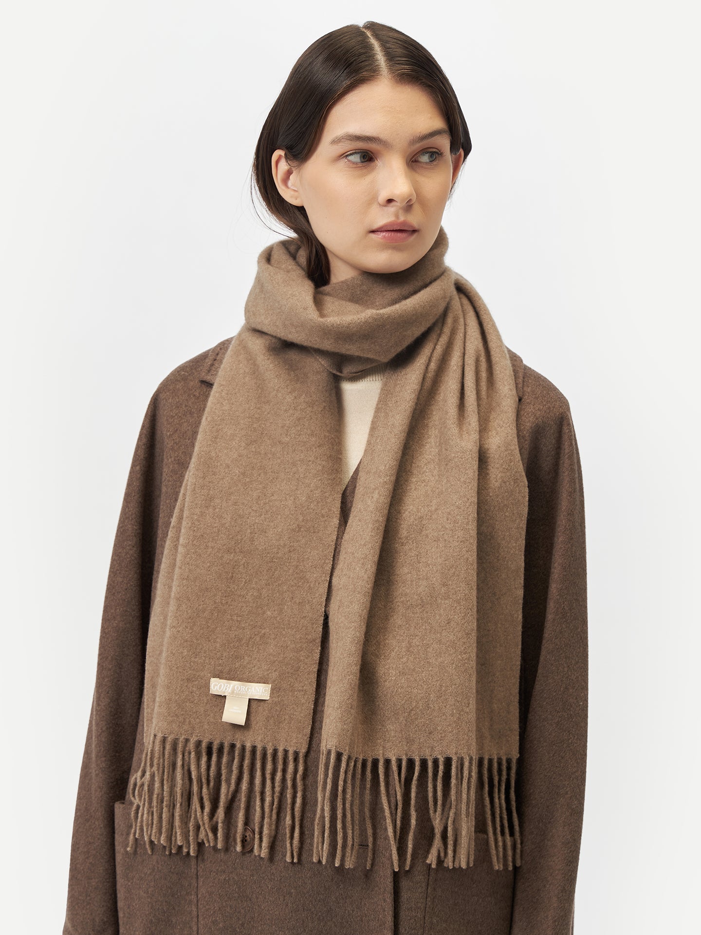 Men's Cashmere Fringe Scarf Taupe - Gobi Cashmere