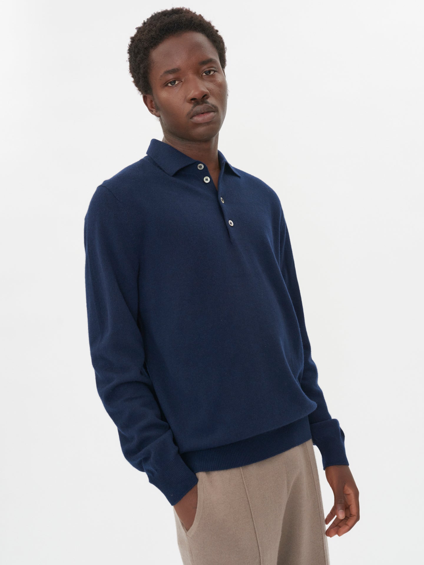 Men's Cashmere Polo Sweater Navy - Gobi Cashmere