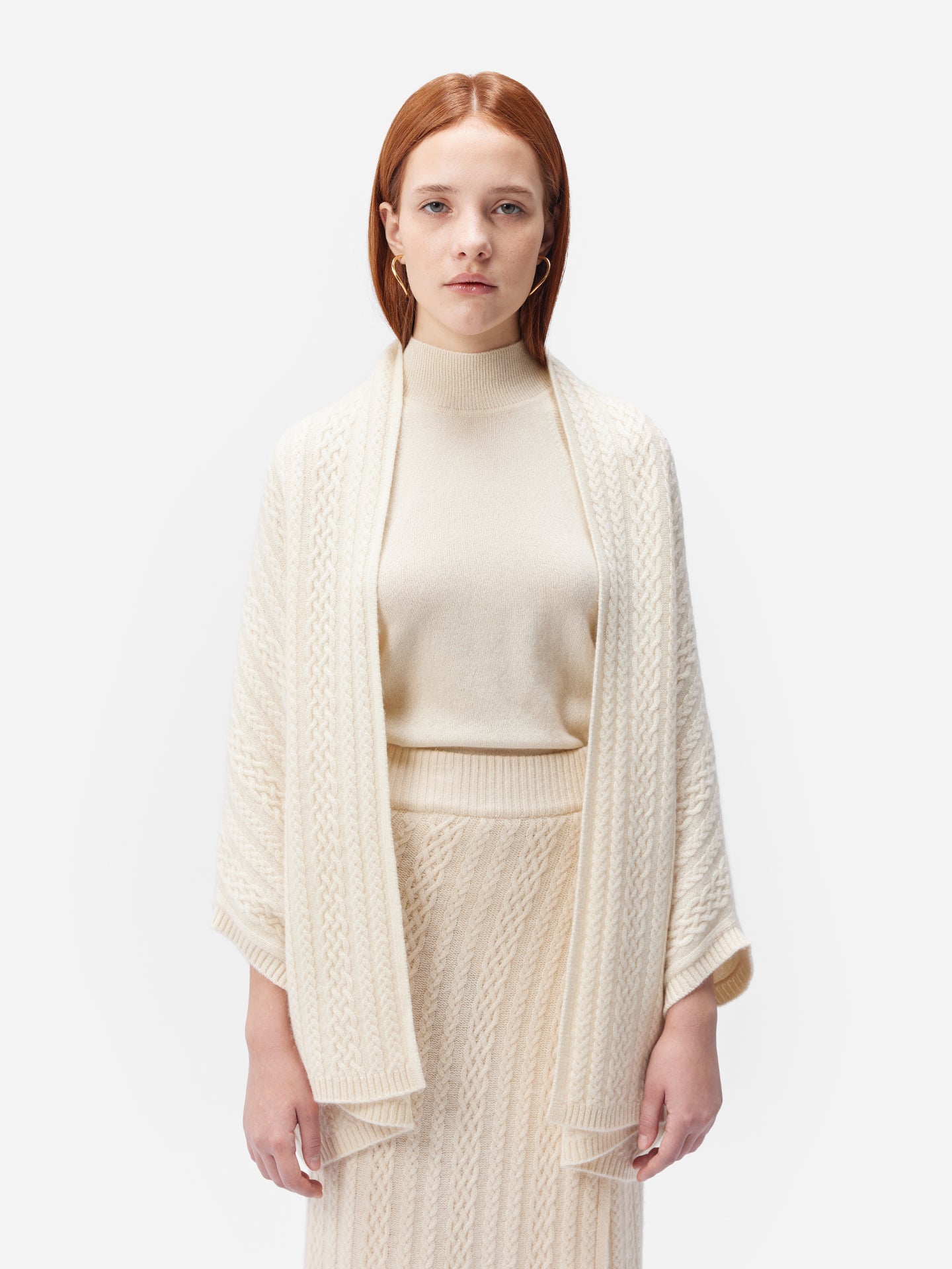 Women's Cable-Knit Cashmere Poncho Marshmallow - Gobi Cashmere