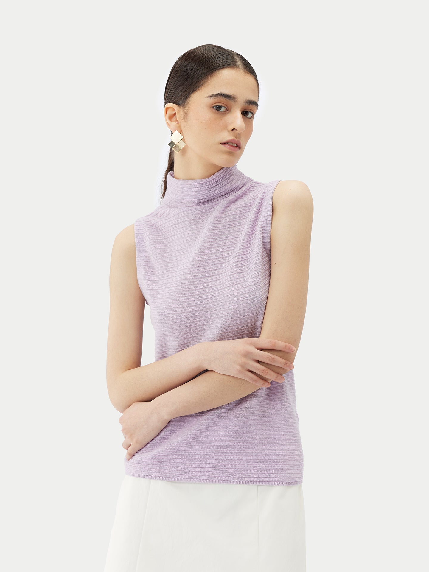 Women's Lightweight Cashmere Silk Turtleneck Orchid Tint - Gobi Cashmere