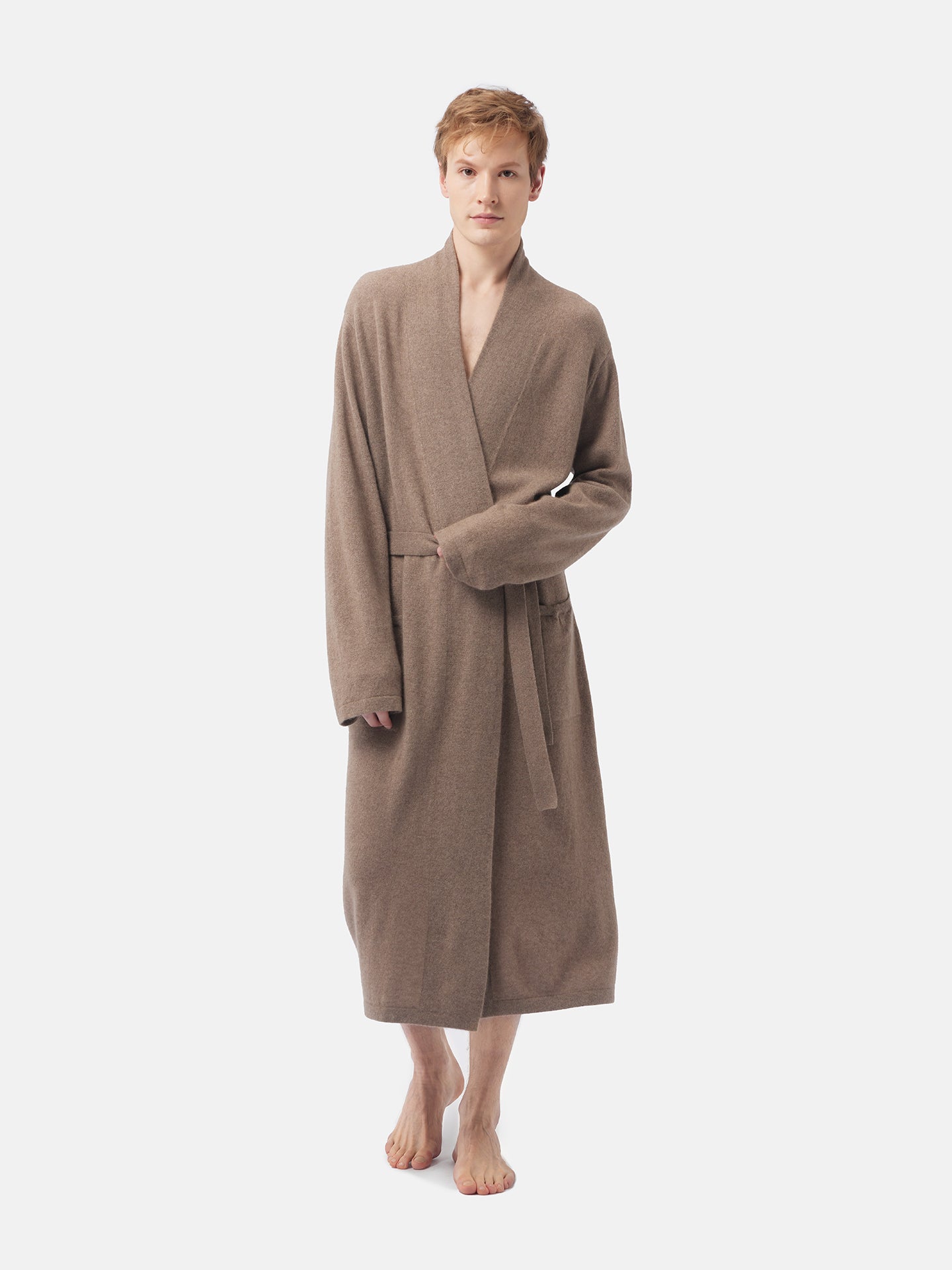 Men's Organic Colour Cashmere Robe Taupe - Gobi Cashmere