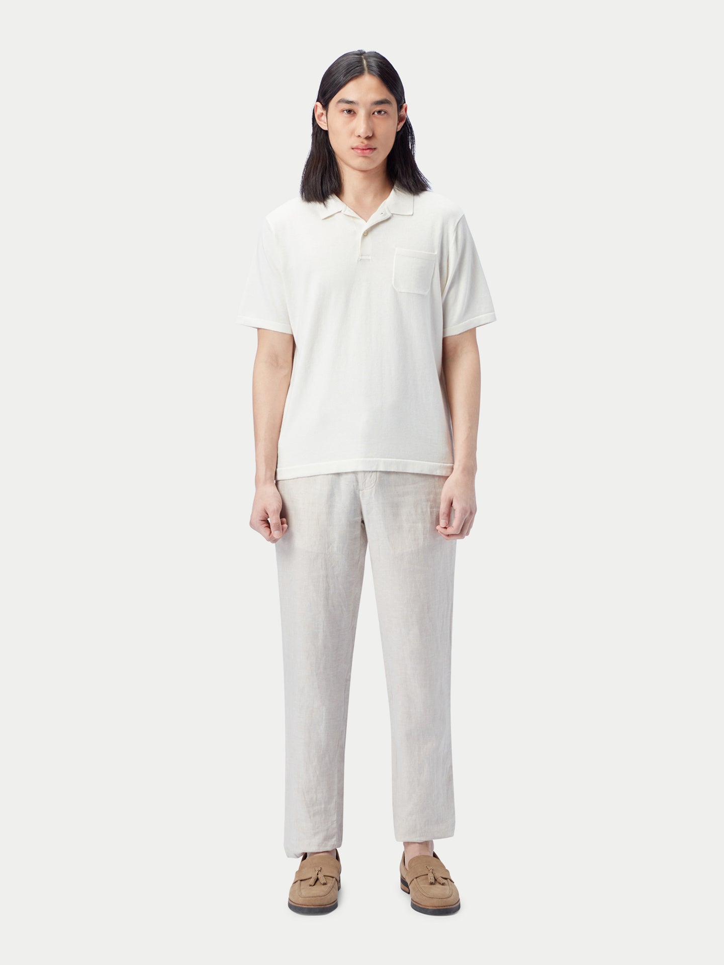 Men's Cotton Silk Cashmere Blend Polo Shirt Whisper White - Gobi Cashmere
