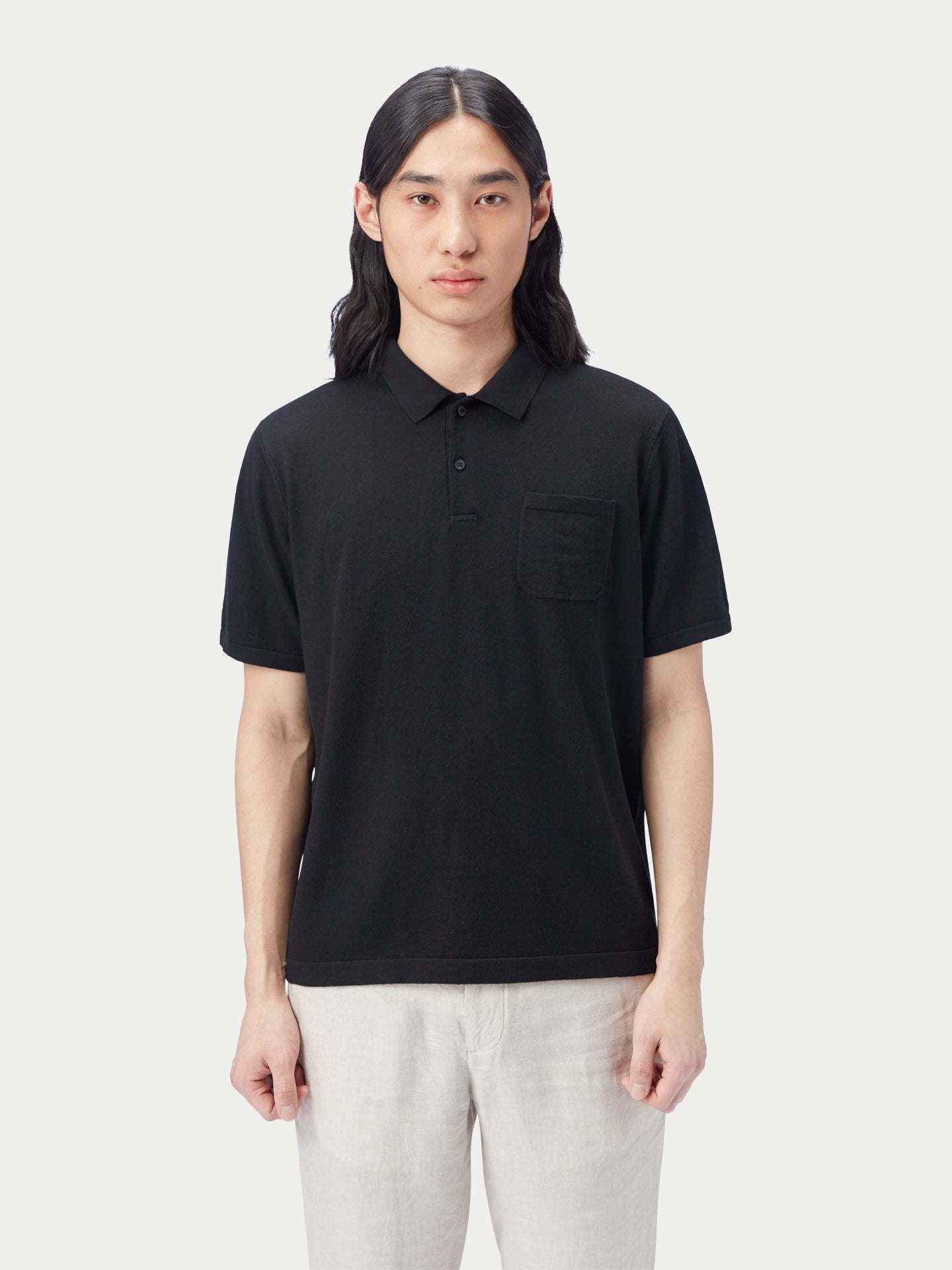 Men's Cotton Silk Cashmere Blend Polo Shirt Black - Gobi Cashmere