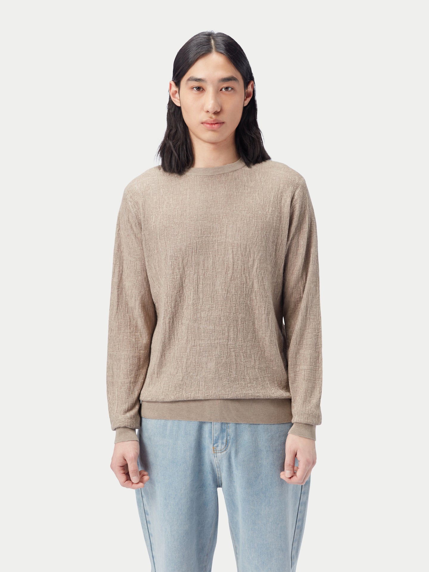 Men's Lightweight Silk Cashmere Textured Sweater Nomad - Gobi Cashmere