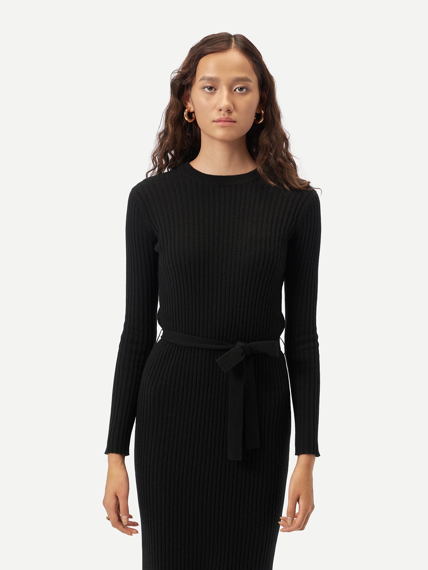 GOBI Cashmere Knit Dress with Belt  Black - Fall Winter 2023