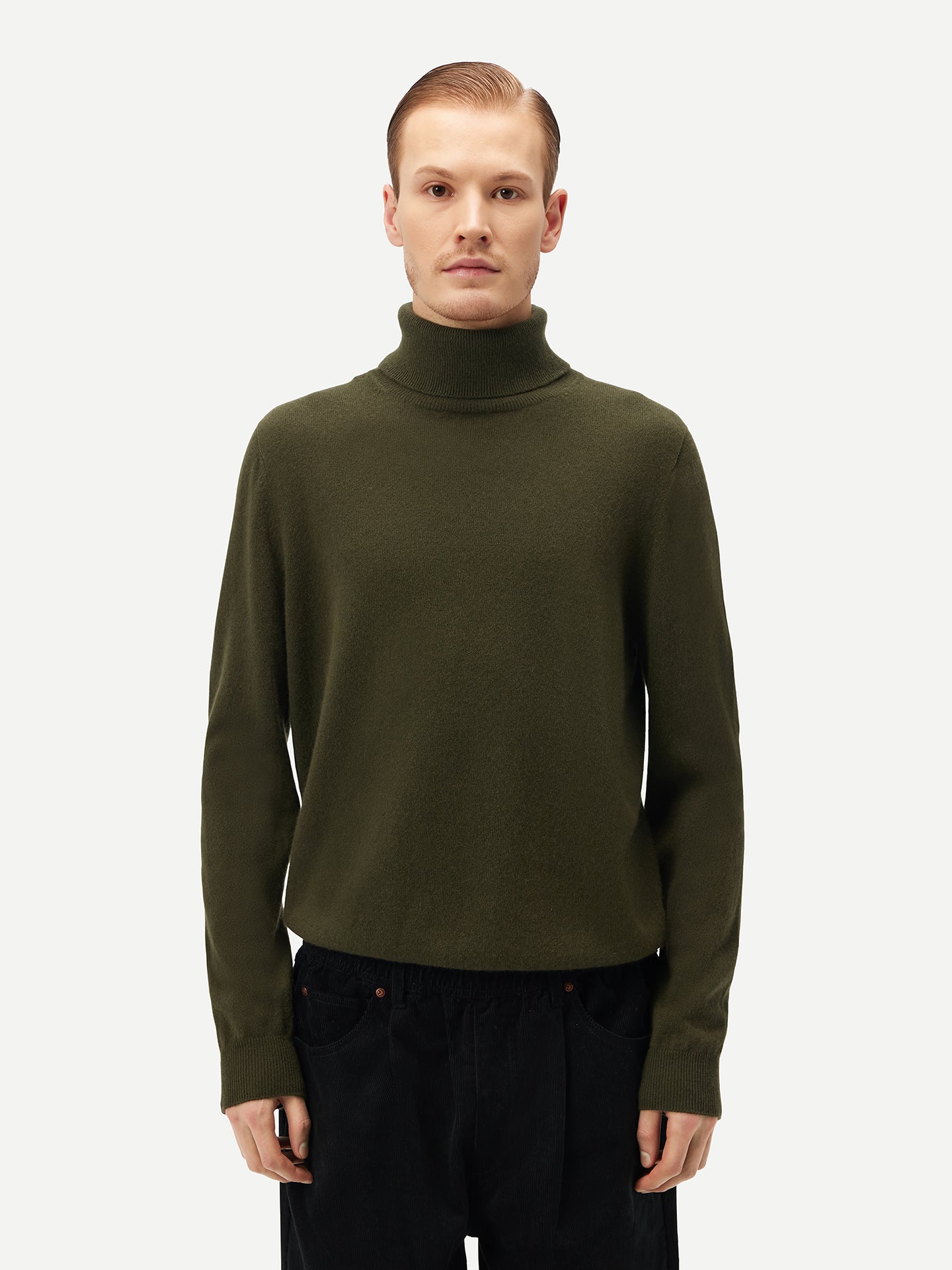 Men's Cashmere Basic Turtleneck Green - Gobi Cashmere