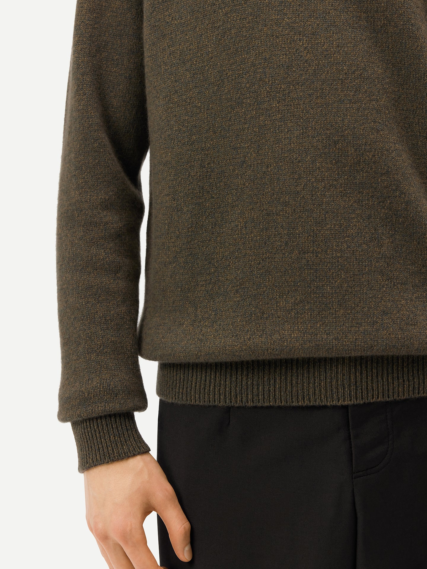 Men's Cashmere Mouliné Crew-Neck Burnt Olive - Gobi Cashmere