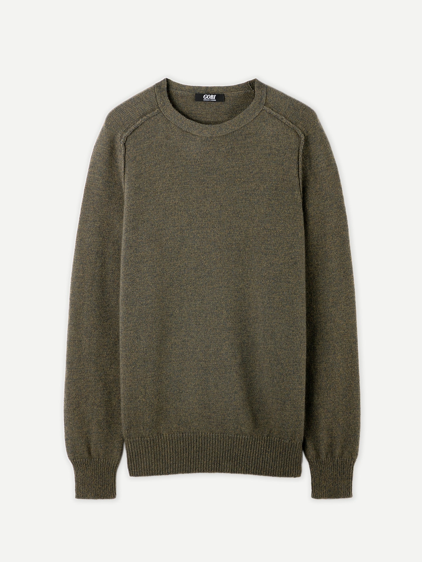 Men's Cashmere Mouliné Crew-Neck Burnt Olive - Gobi Cashmere