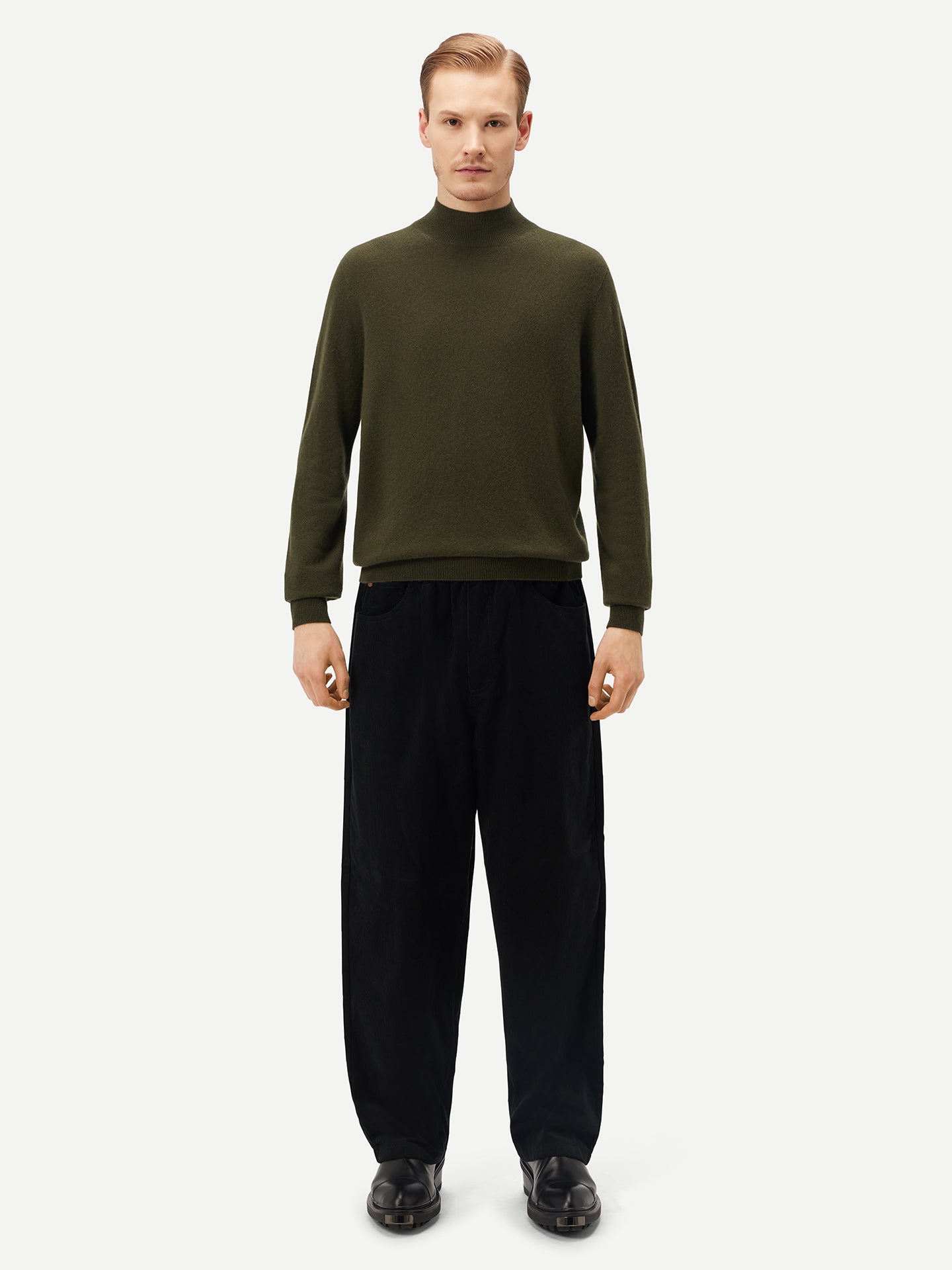 Men's Cashmere Mock Neck Sweater Capulet Olive - Gobi Cashmere