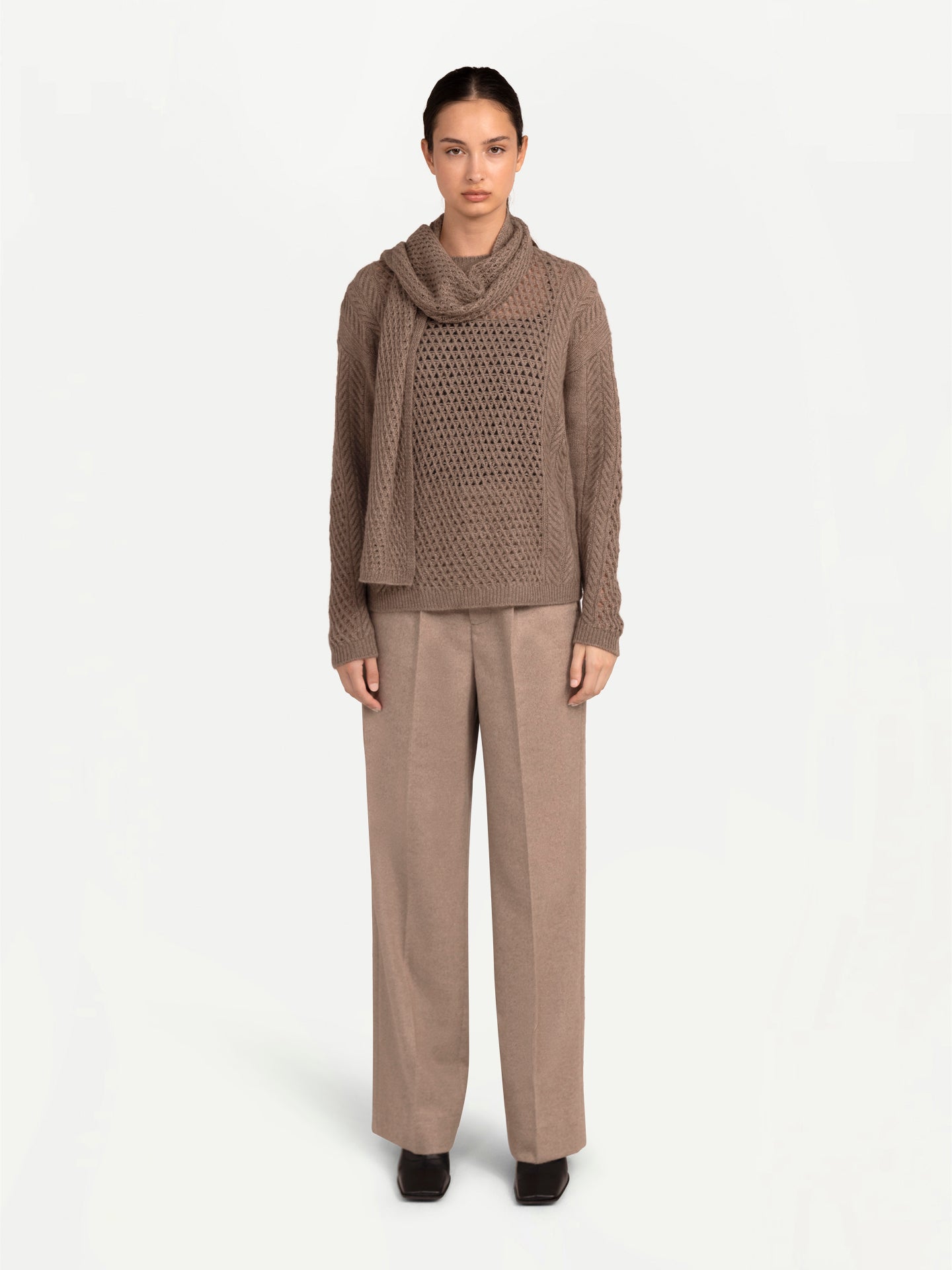 Women's Belted Cashmere Wide-Leg Pants Taupe - Gobi Cashmere