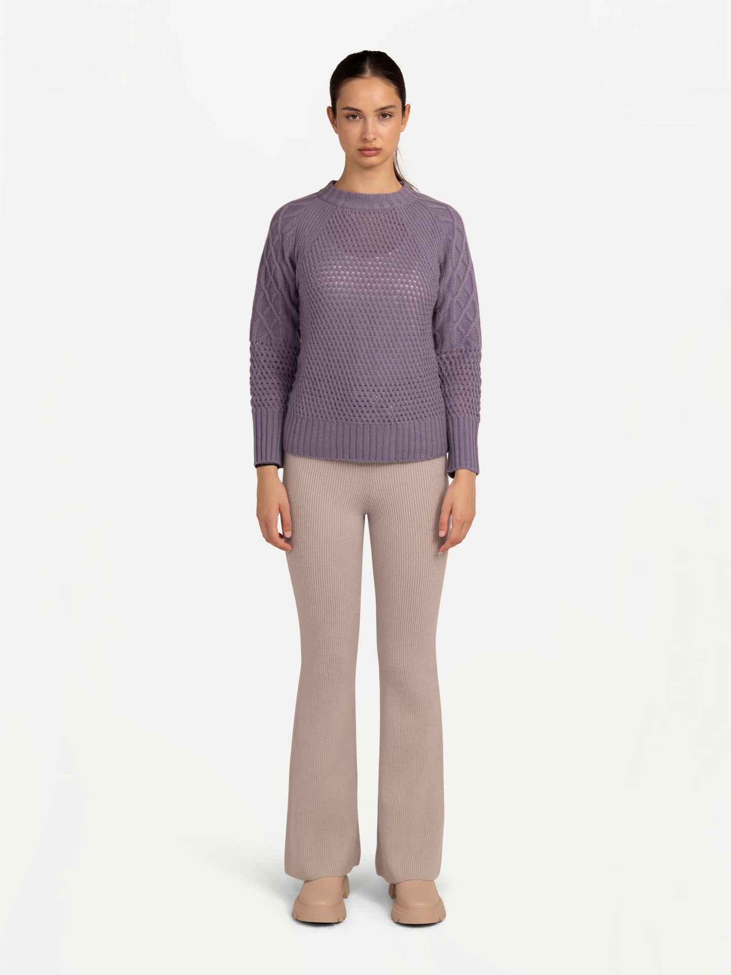 Women's Cashmere Ribbed-Knit Pants Chateau Gray - Gobi Cashmere