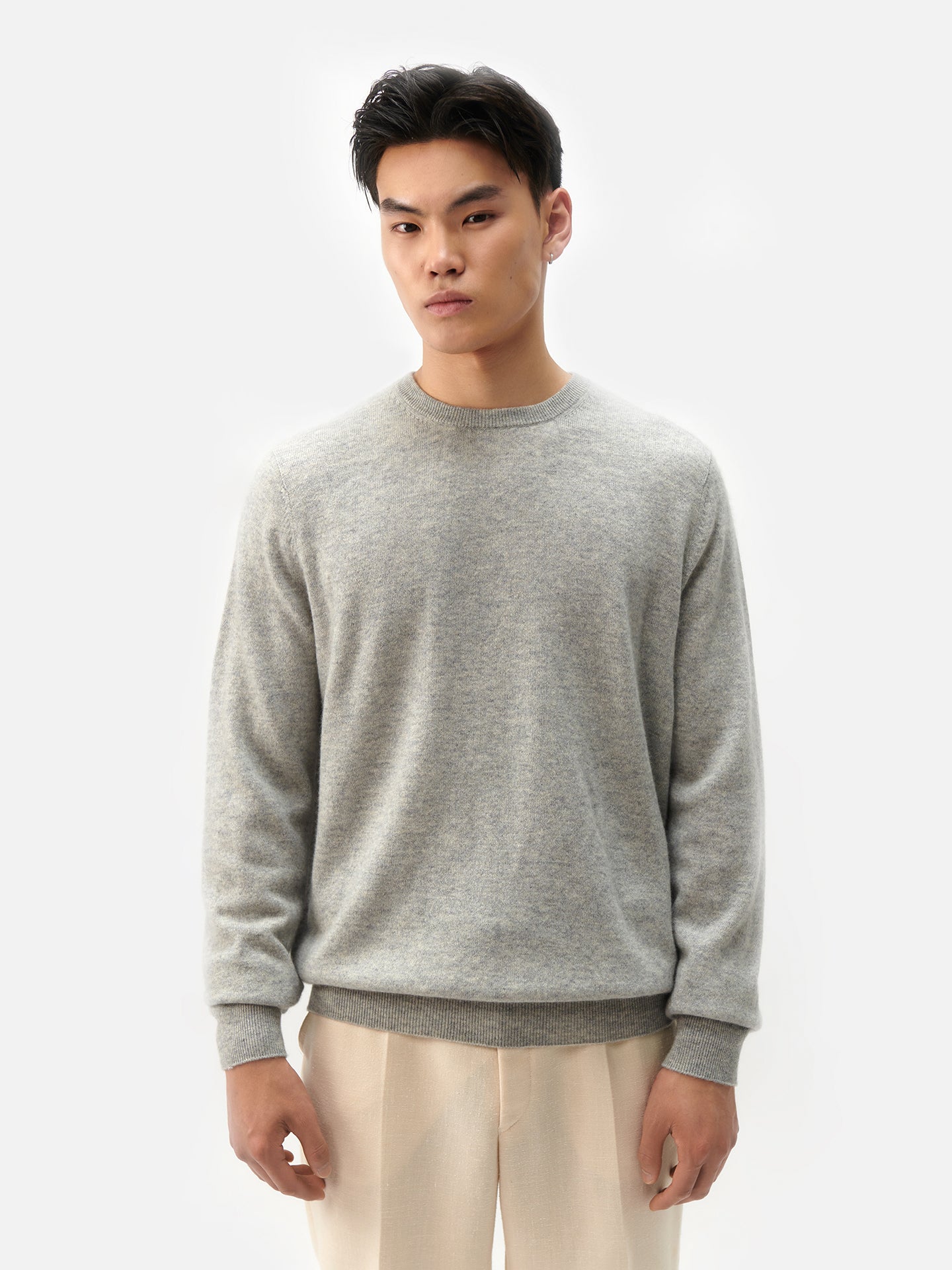 Men's Cashmere Basic Crew Neck Sweater Gray - Gobi Cashmere