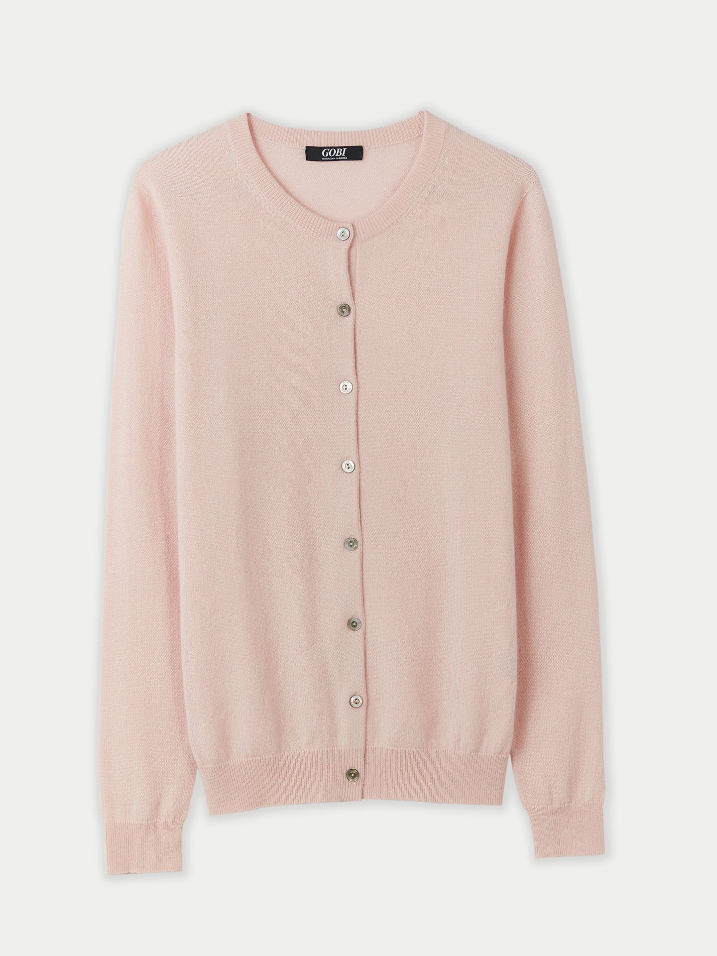 Women's Cashmere Crew Neck Button Cardigan Rosewater - Gobi Cashmere