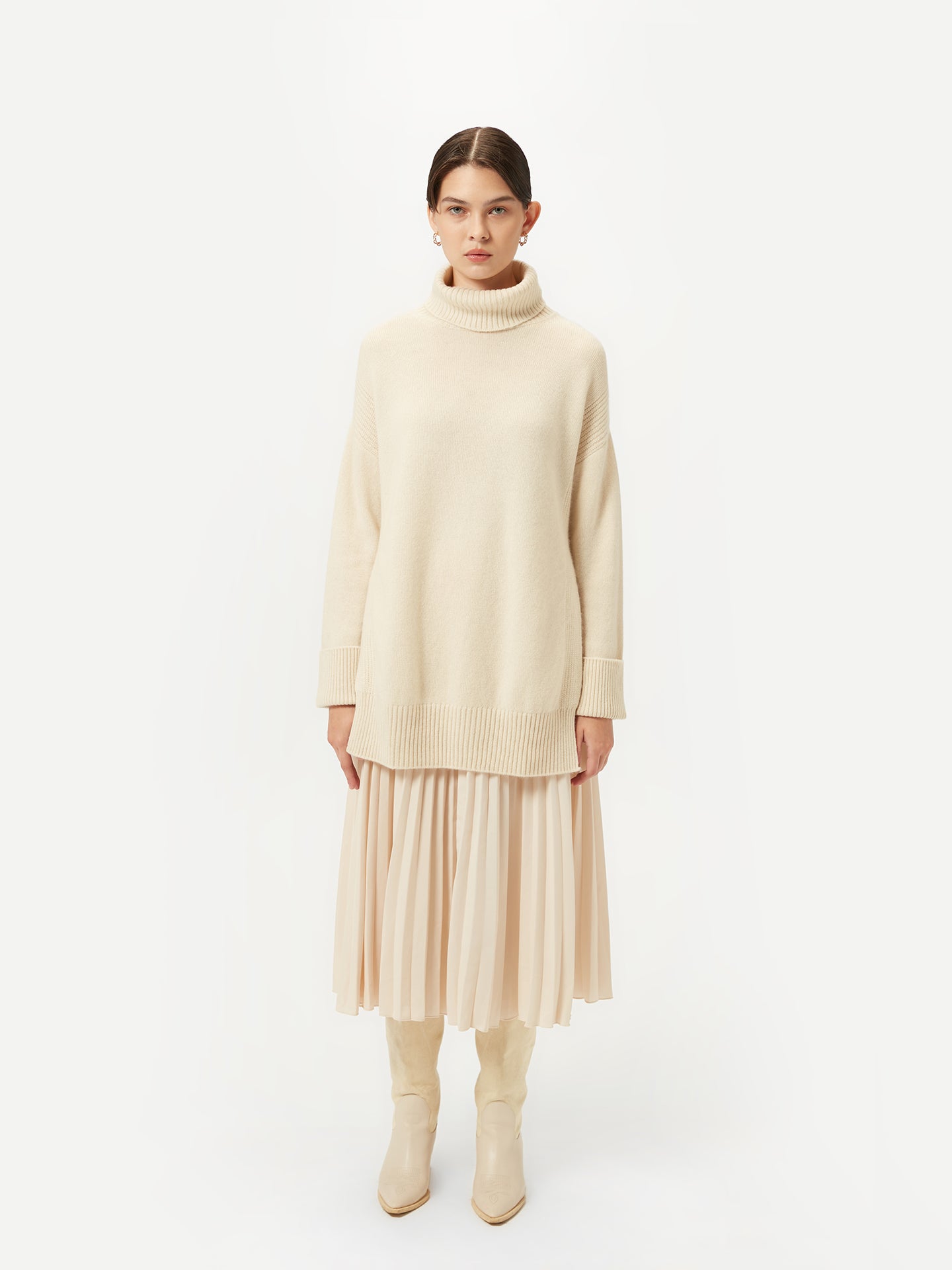 Organic Color Cashmere Turtleneck with Side Slits