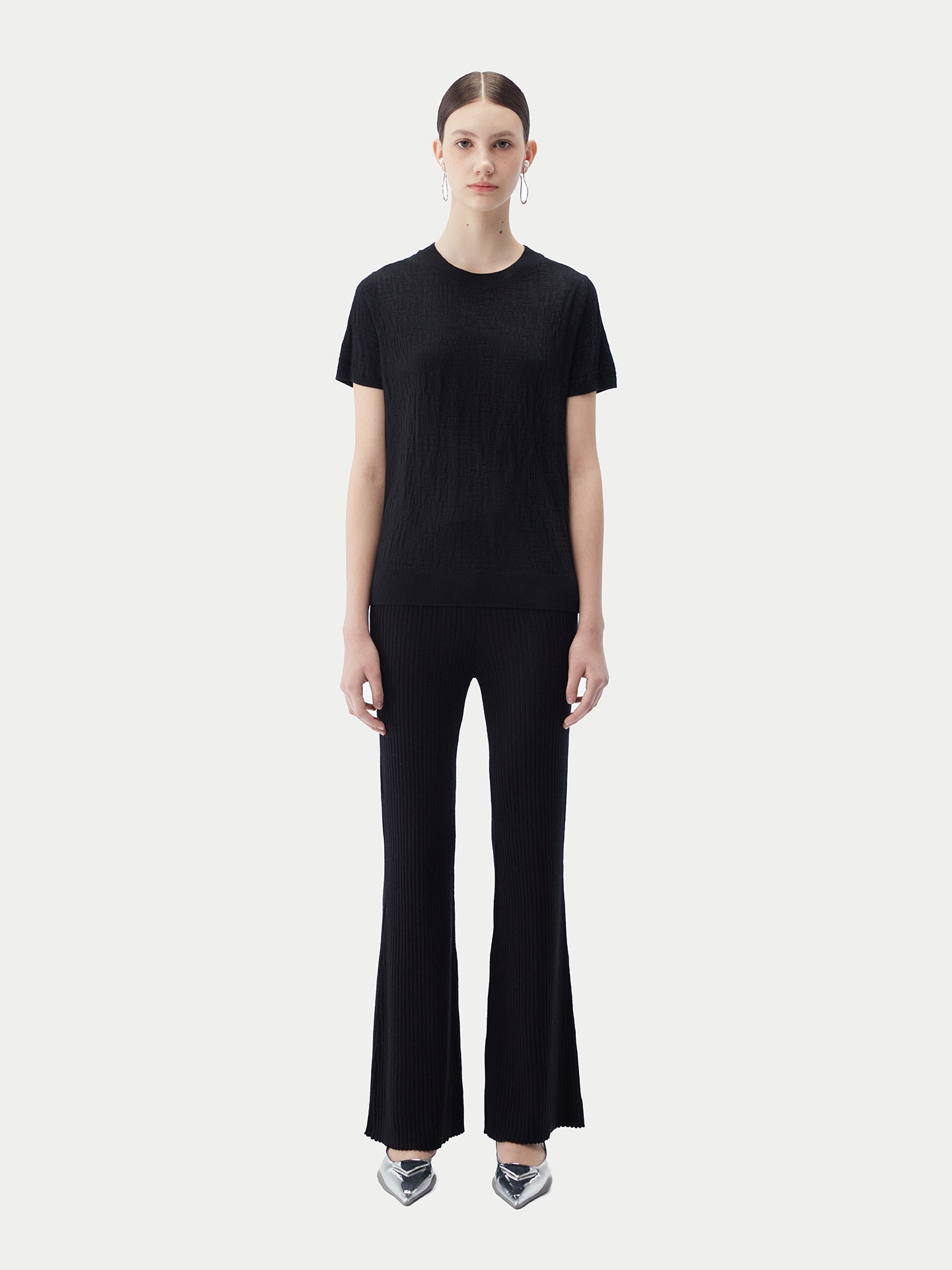 Women's Silk Cashmere T-Shirt Black - Gobi Cashmere