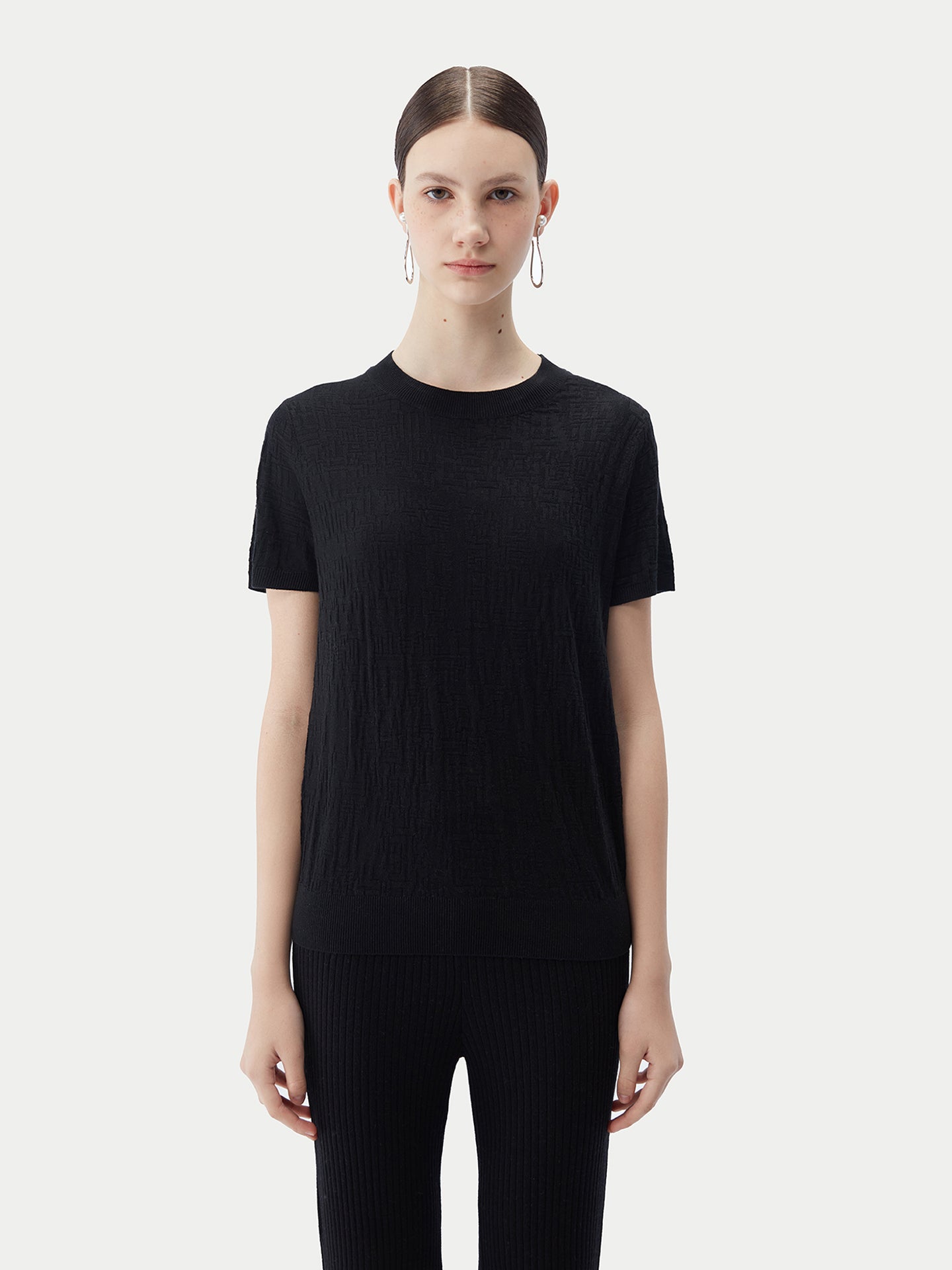 Women's Silk Cashmere T-Shirt Black - Gobi Cashmere