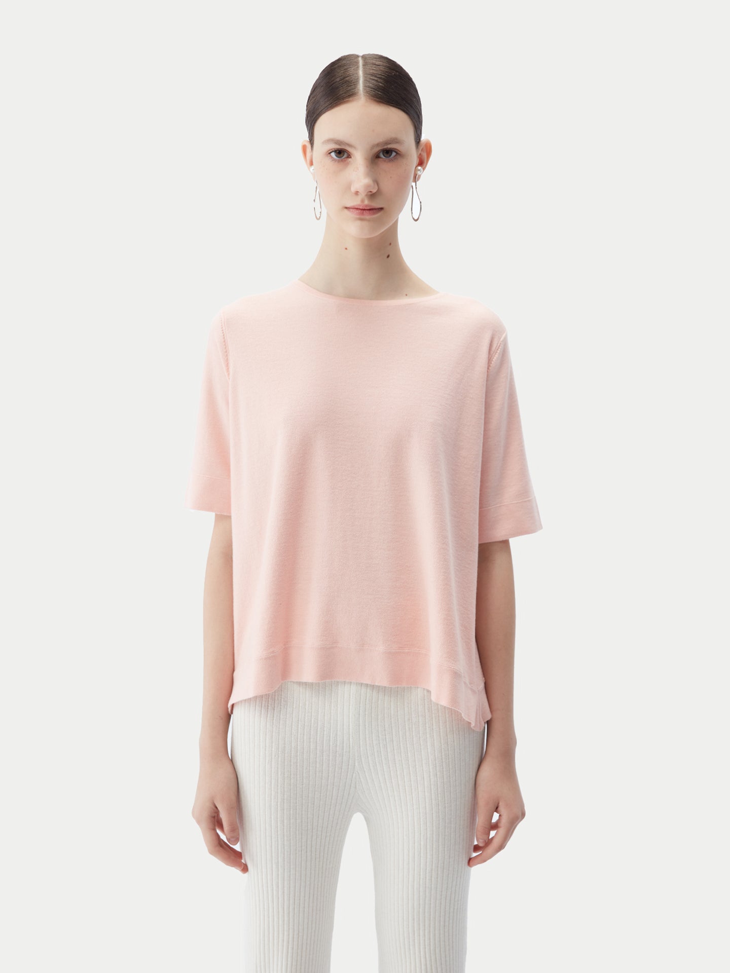 Women's Box-Cut Cotton Silk Cashmere Blend T-Shirt Primrose Pink - Gobi Cashmere