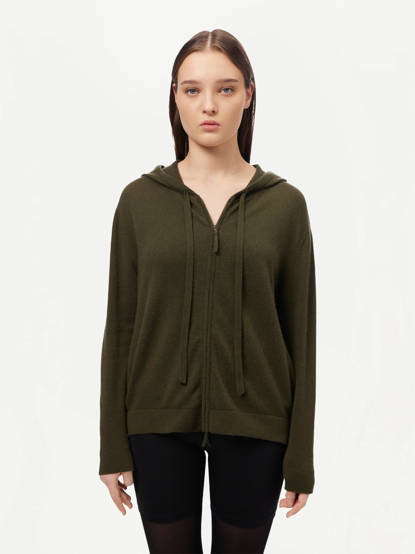 Cashmere Plush Waffle Full Zip Hoodie - Dark Cactus