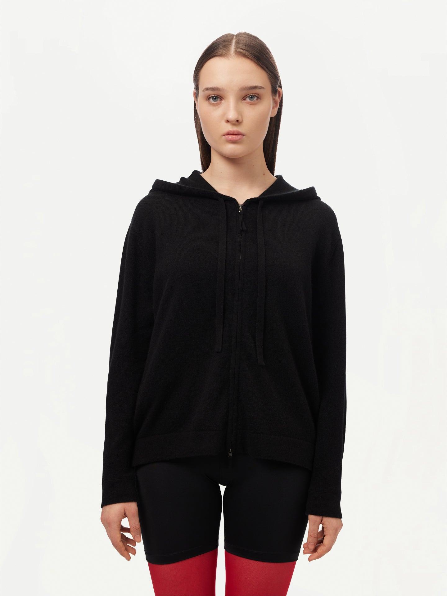 Women's Cashmere Zip-Up Hoodie Black - Gobi Cashmere 