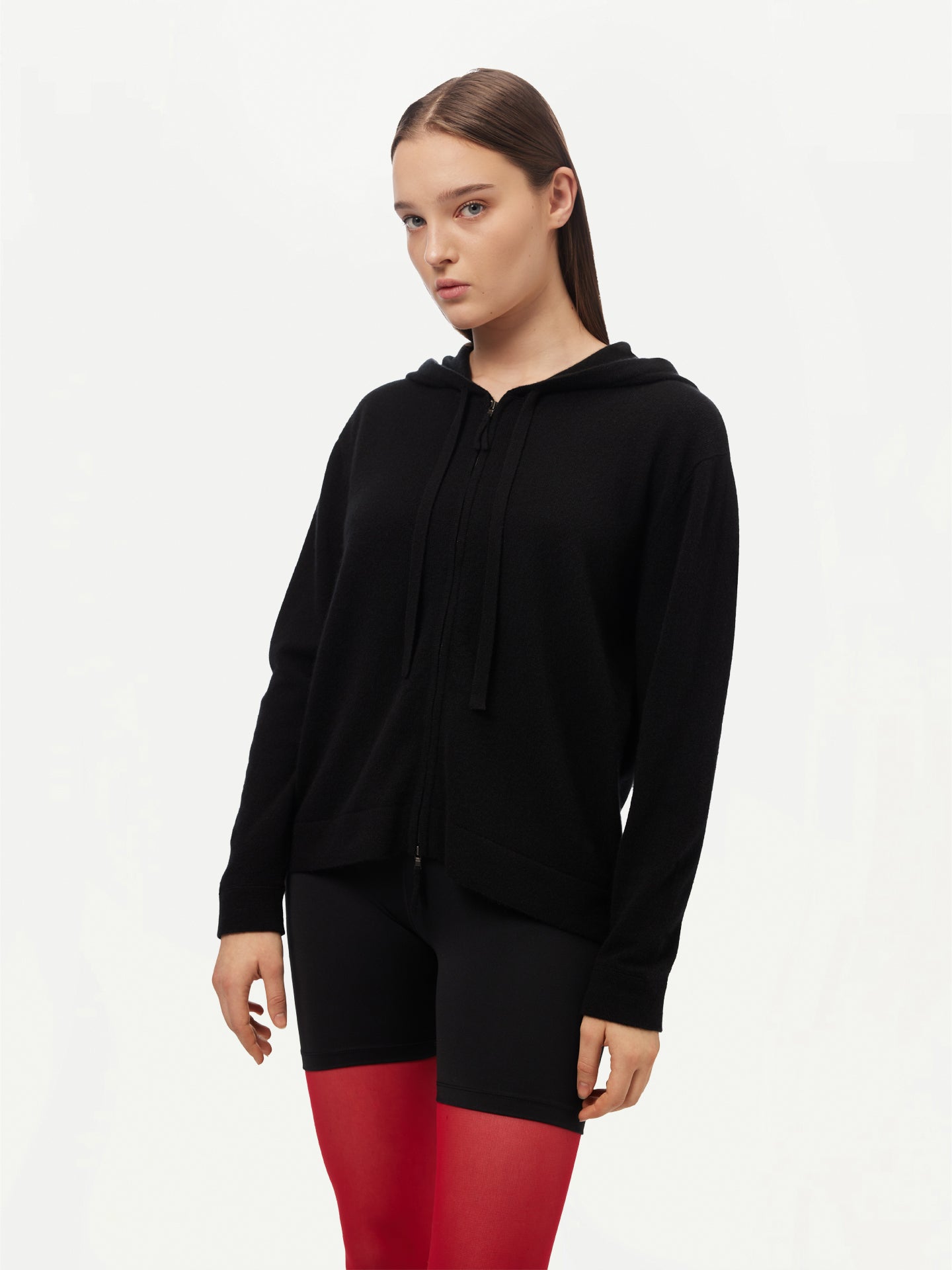 Women's Cashmere Zip-Up Hoodie Black - Gobi Cashmere 