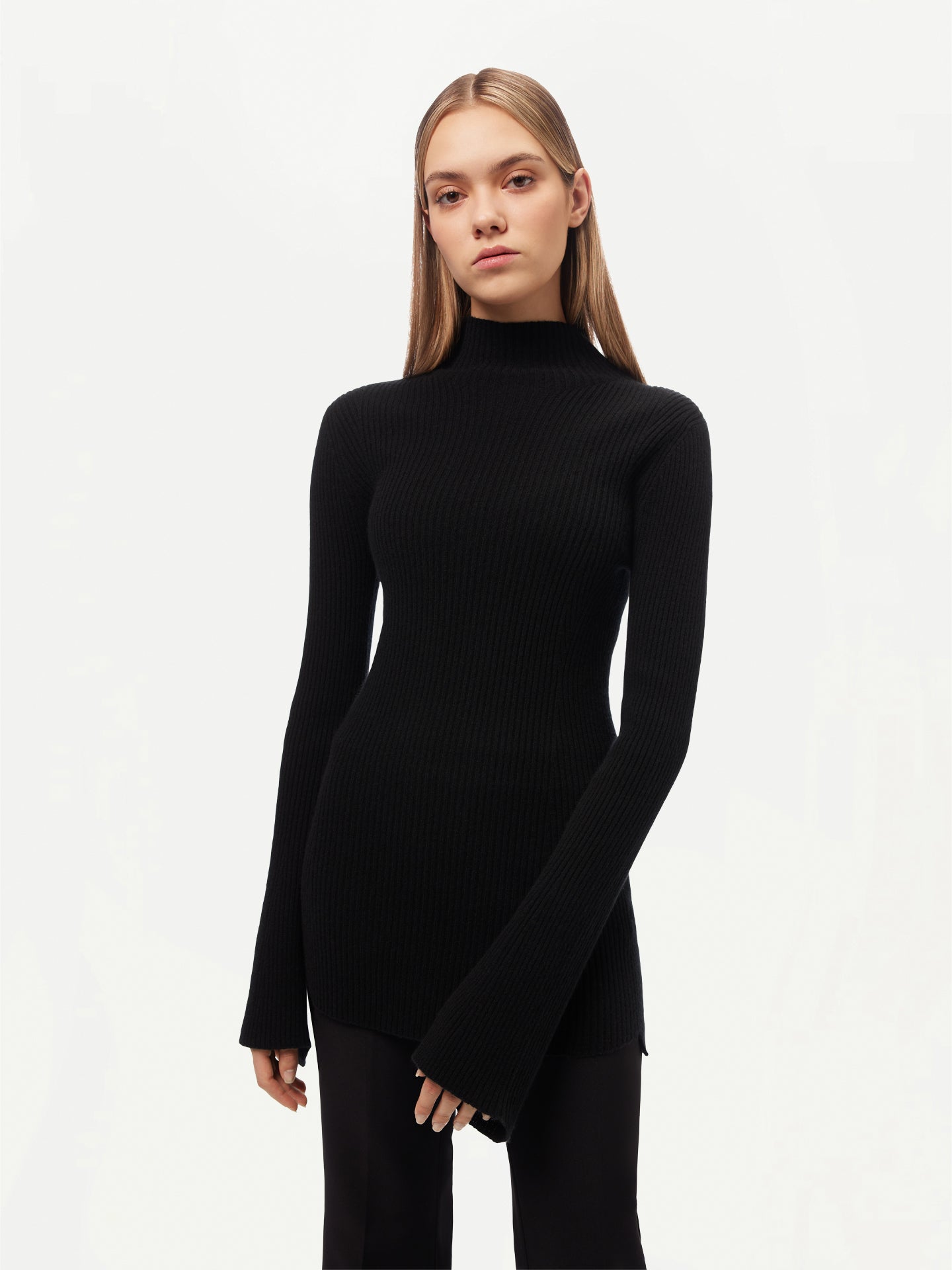 Women's Cashmere Bell-Sleeve Sweater Black - Gobi Cashmere