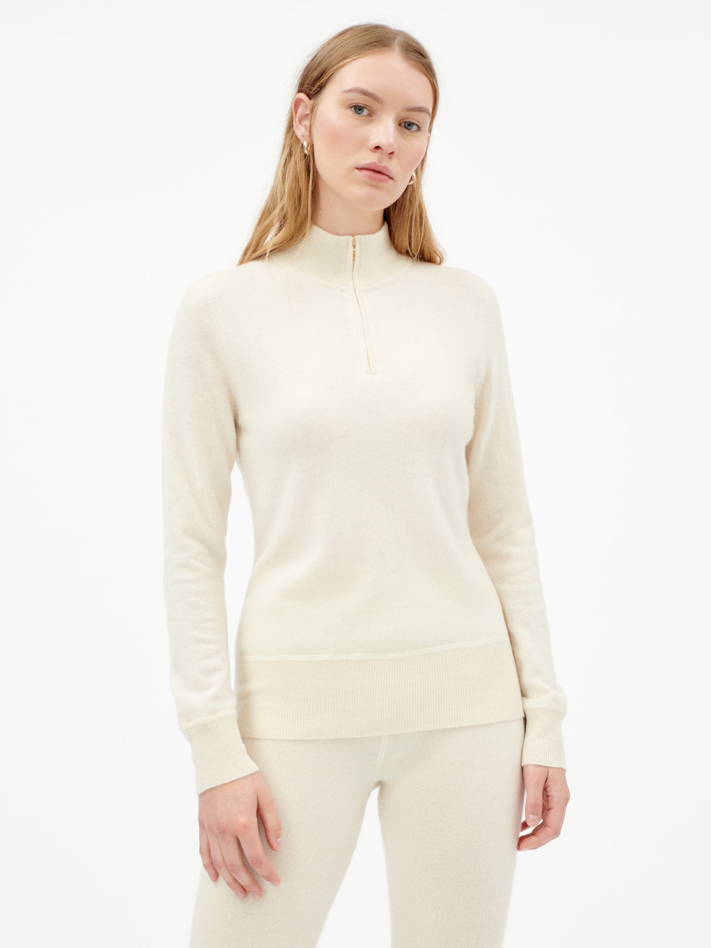 Women's Cashmere Fitted Cashmere Turtleneck White - Gobi Cashmere