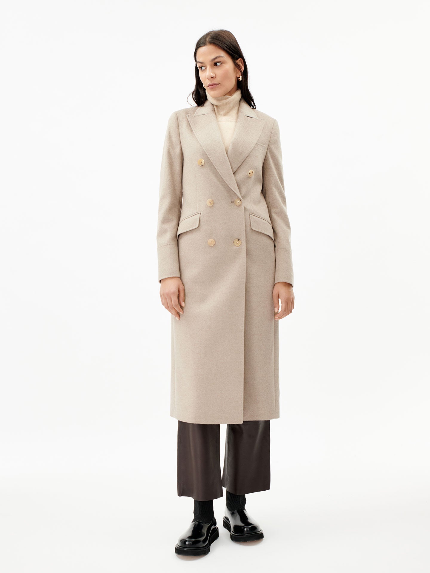 Organic Colour Cashmere Peak Lapel Long Coat