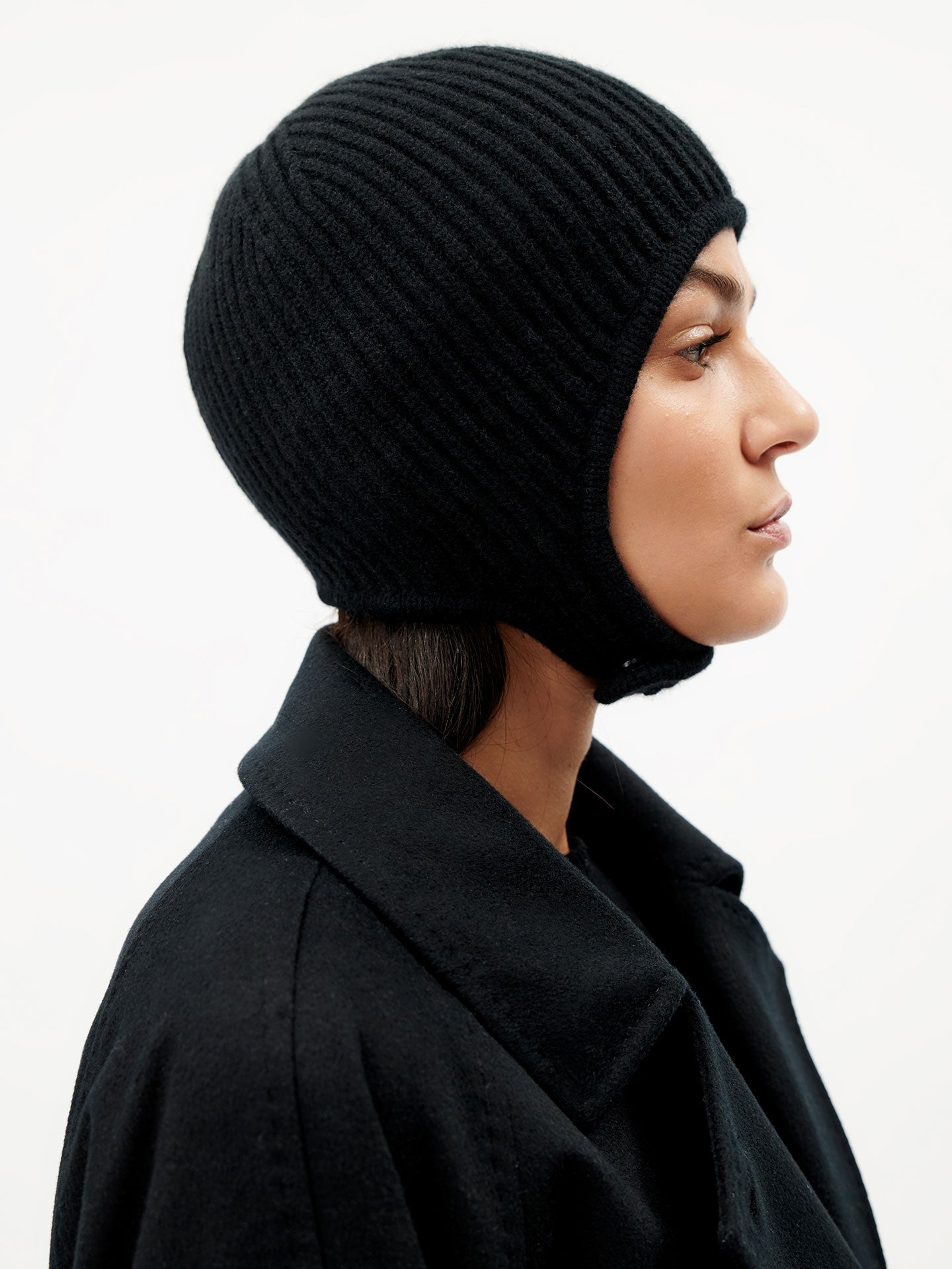 Unisex Cashmere Knitted Aviator Cap Black - Gobi Cashmere