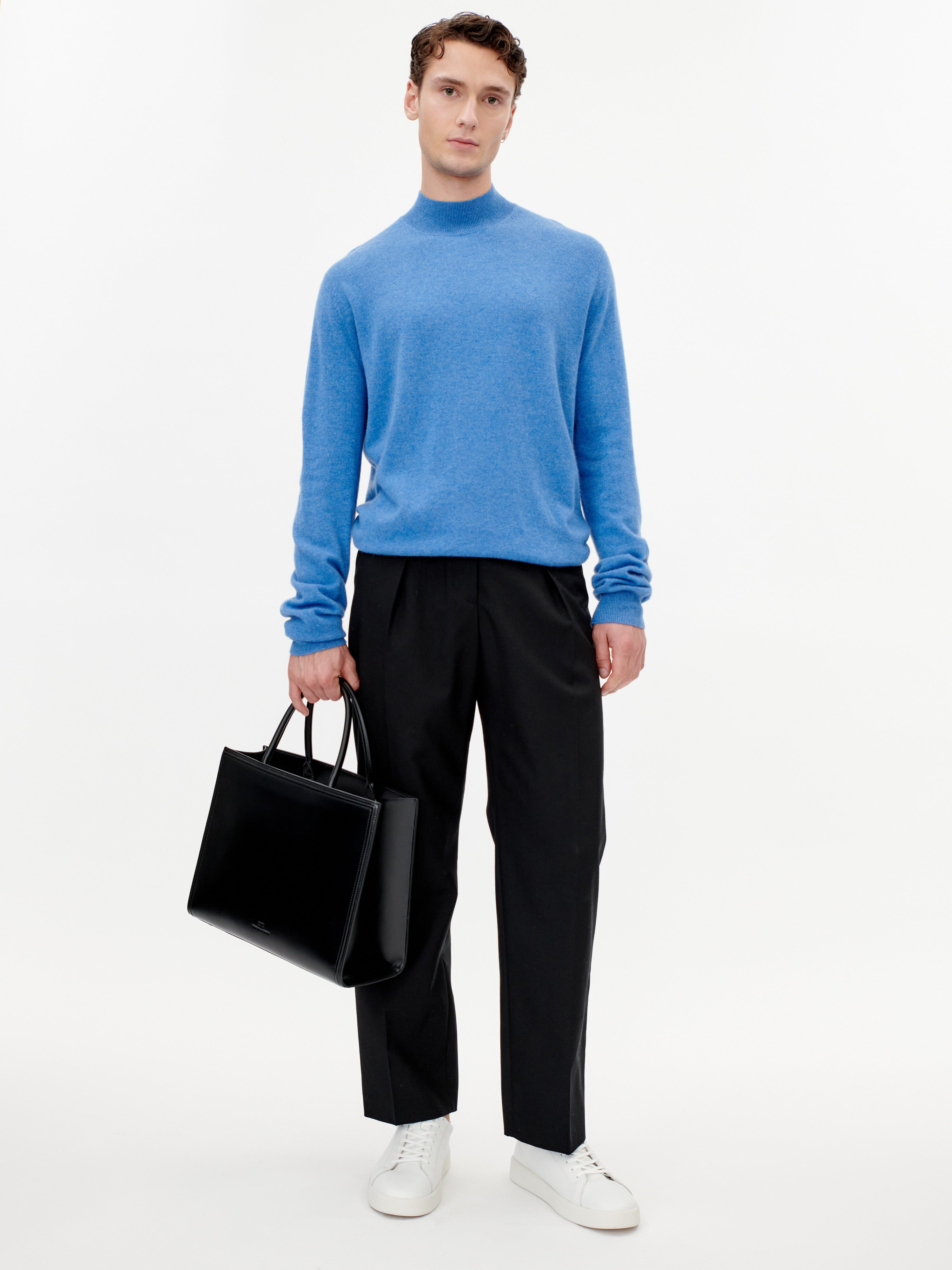 Men's Cashmere Mock Neck Sweater Blue - Gobi Cashmere