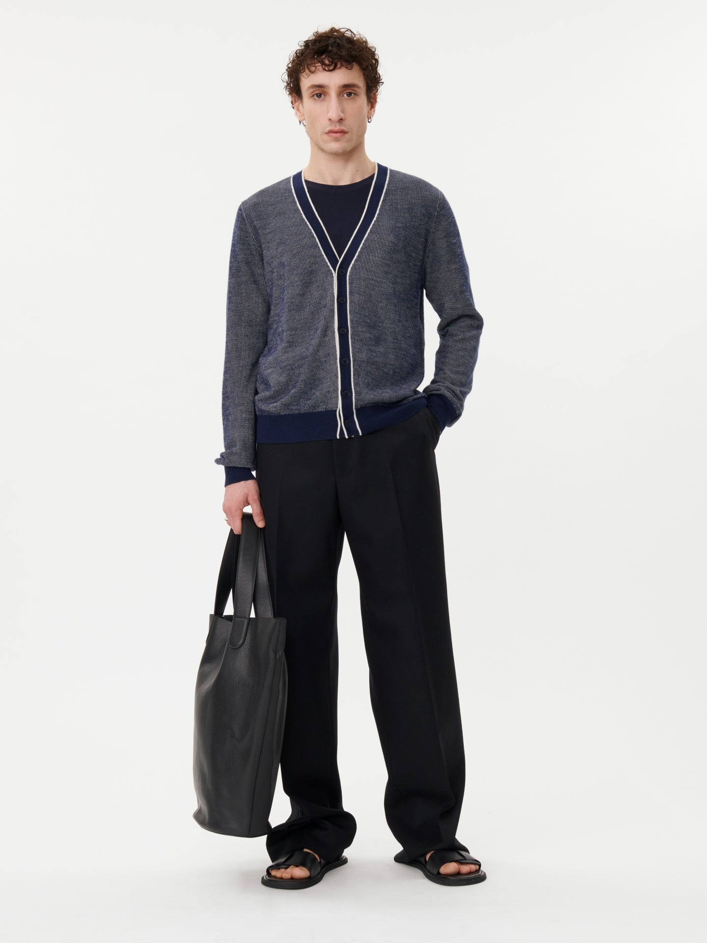 Men's Silk Cashmere Jacquard Knit Cardigan Navy - Gobi Cashmere