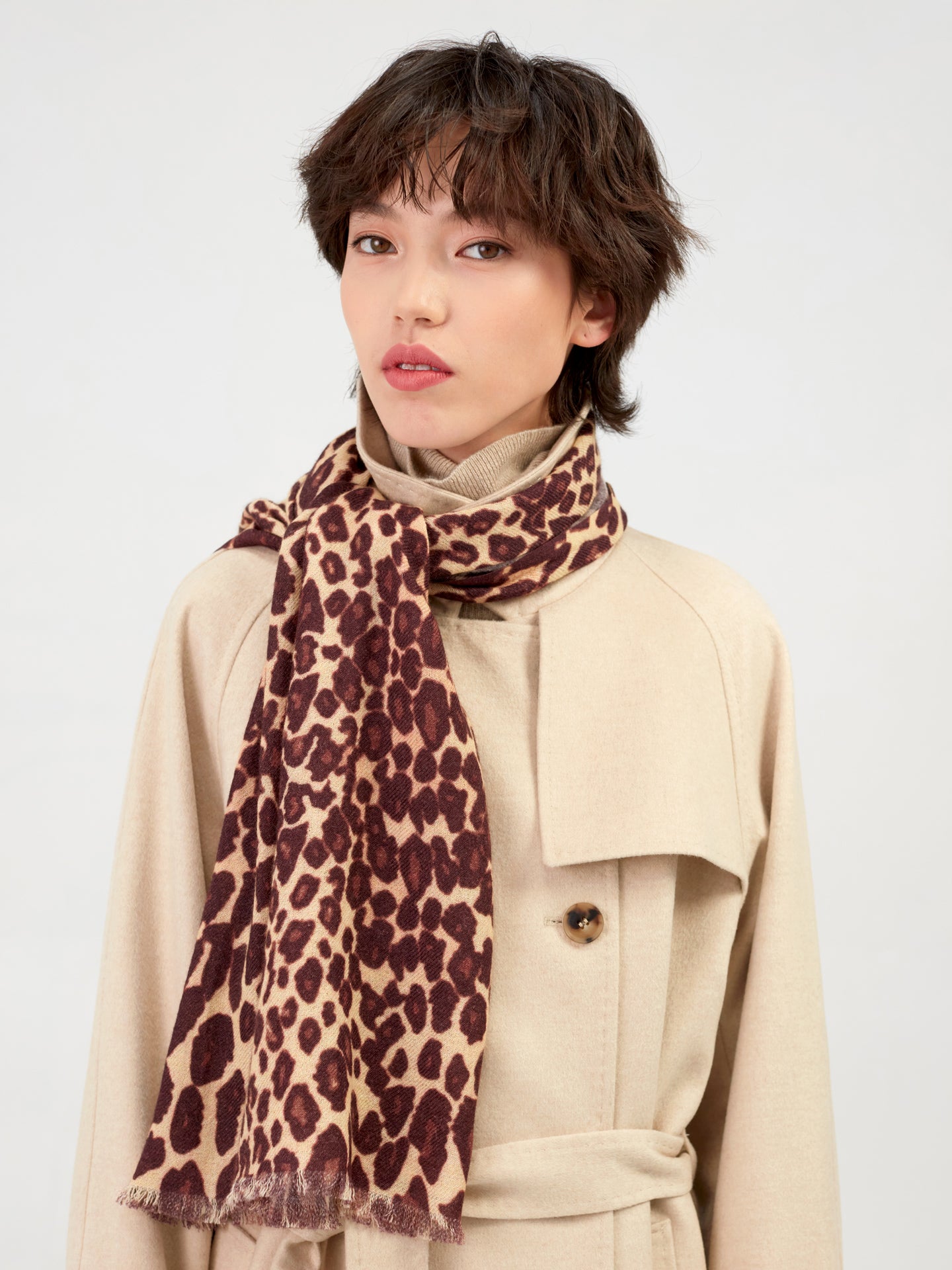 Women's Cashmere Leopard Skin Printed Scarf Brown - Gobi Cashmere