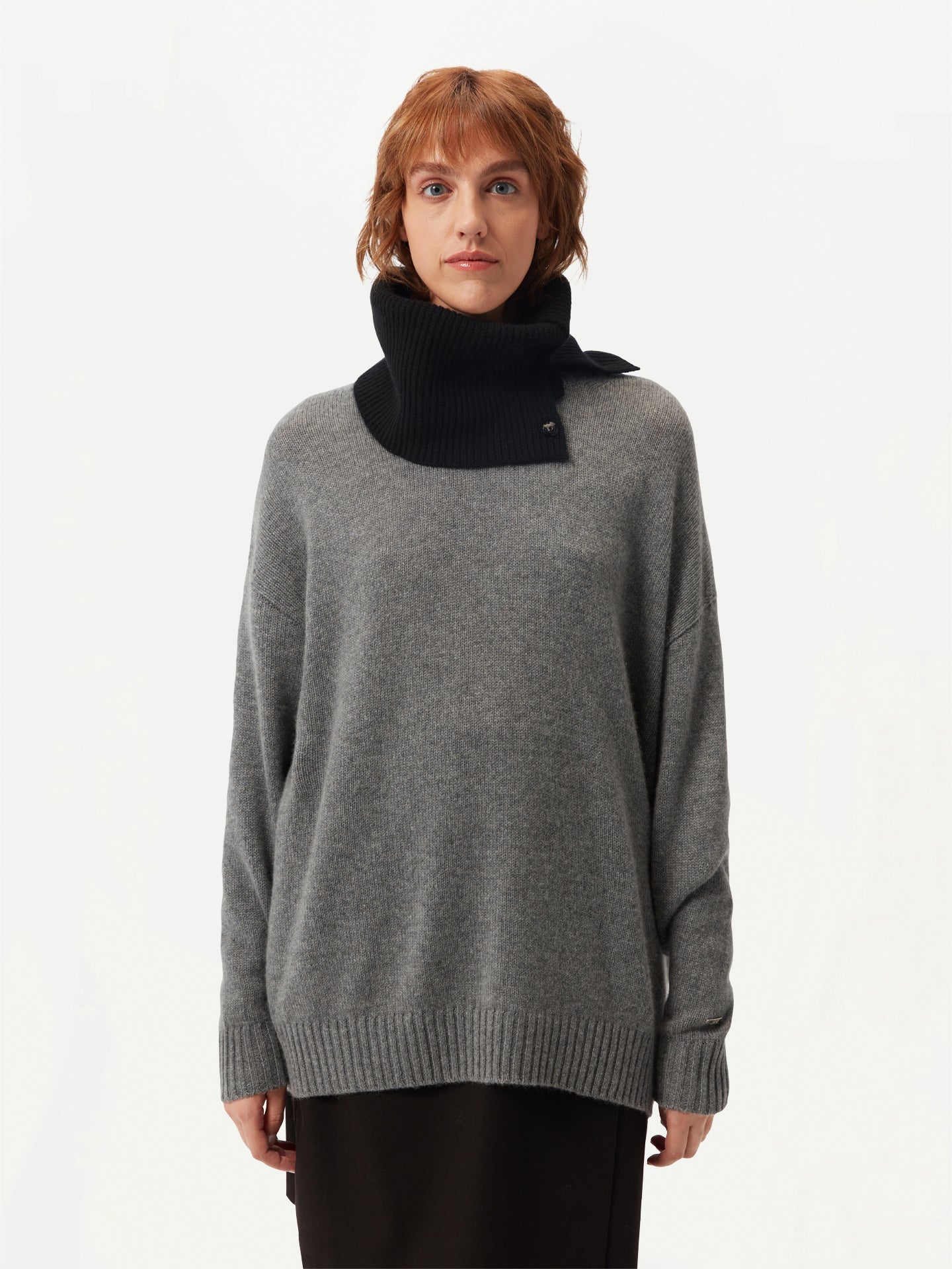 Unisex Snap-Button Cashmere Snood Black - Gobi Cashmere