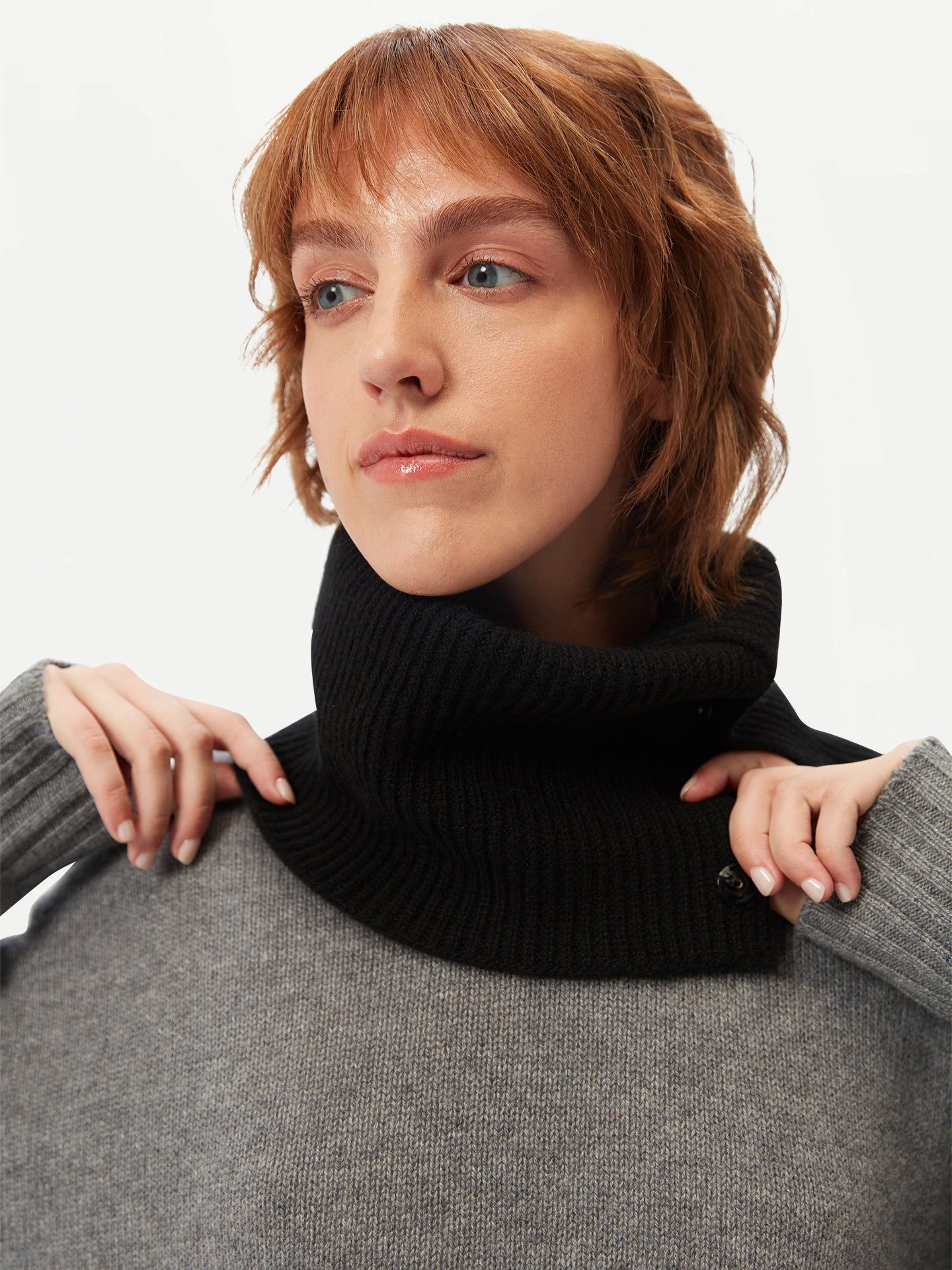 Unisex Snap-Button Cashmere Snood Black - Gobi Cashmere